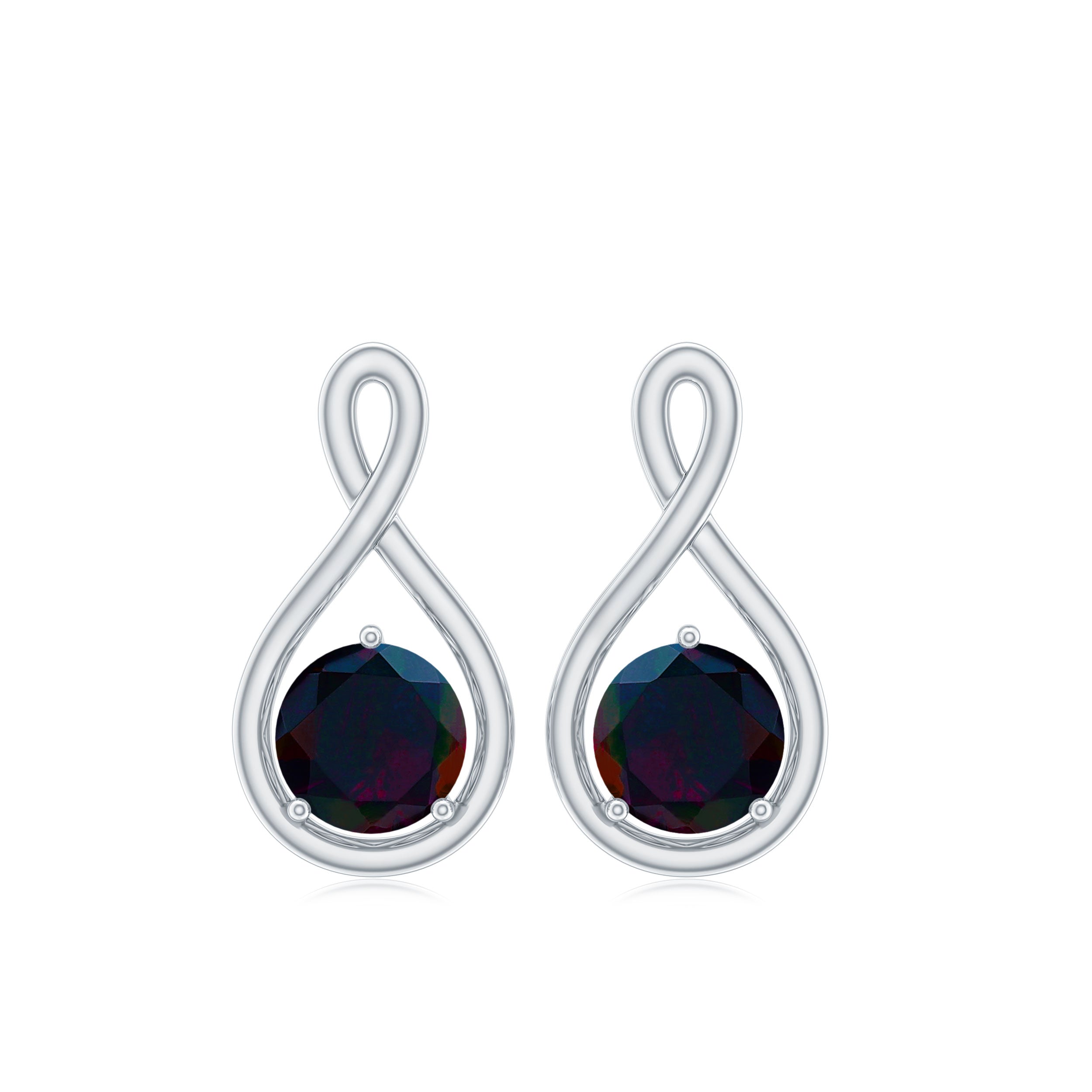 Natural Black Opal Infinity Earrings with Screw Back