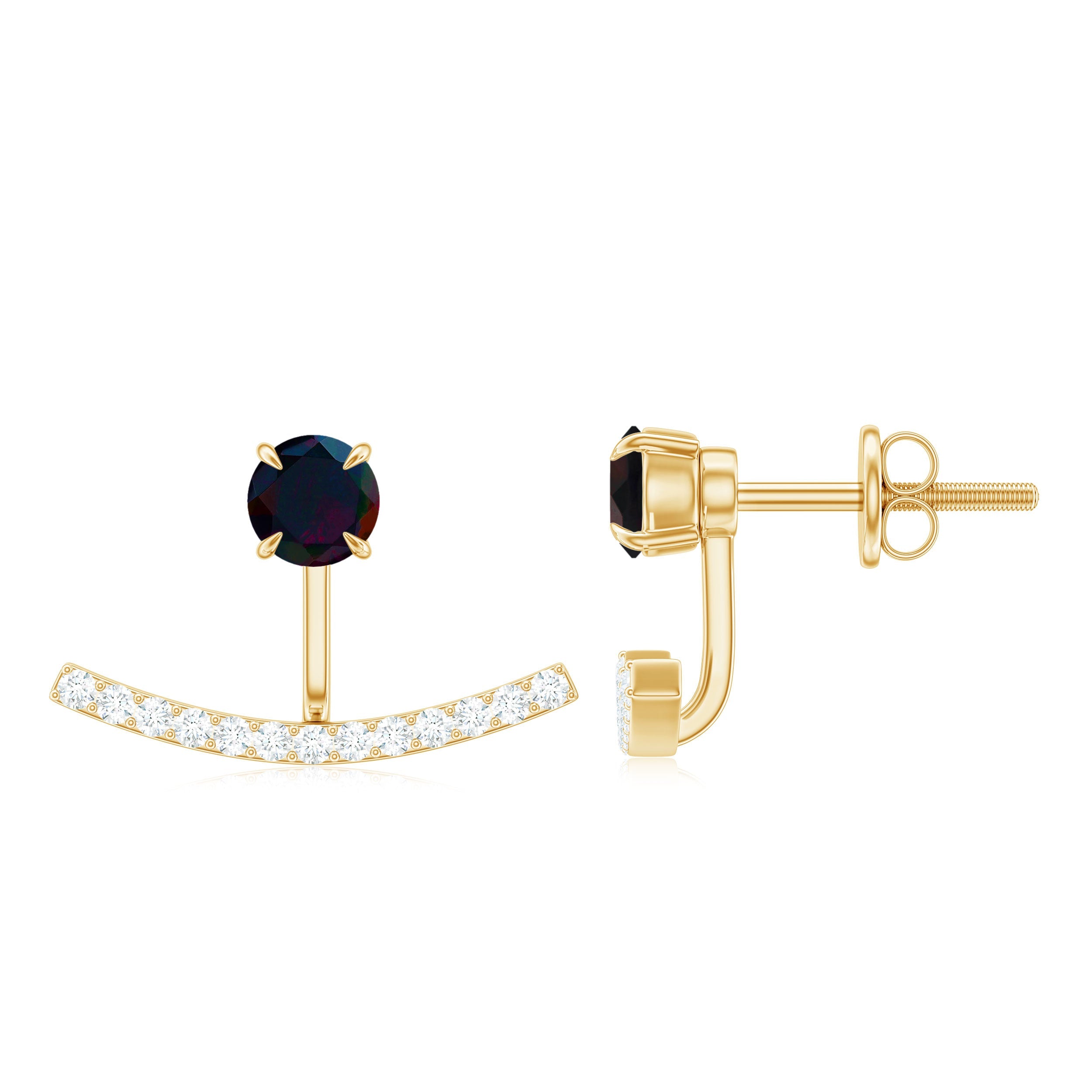 Classic Jacket Earrings with Black Opal and Diamond