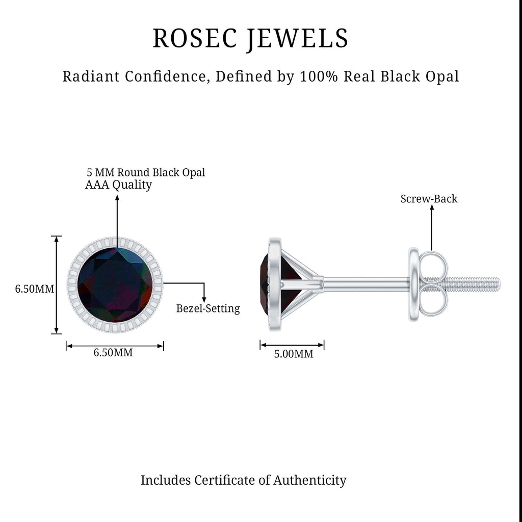 Natural Black Opal October Birthstone Earrings with Screw Back