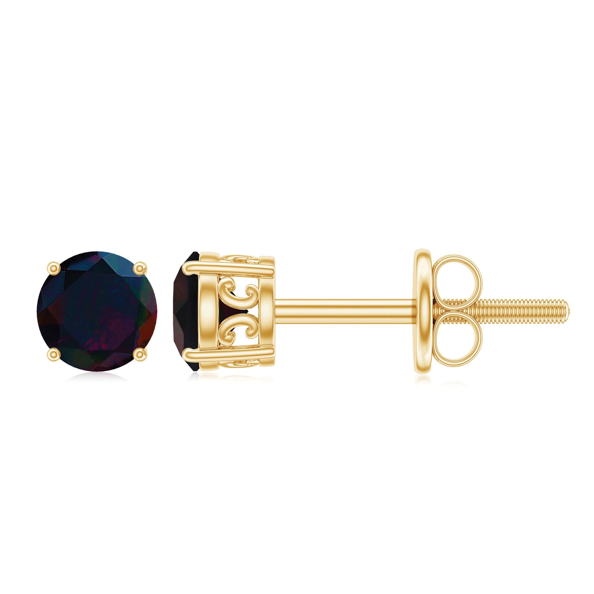 0.9 Carat Round Shaped Black Opal Solitaire Stud Earrings