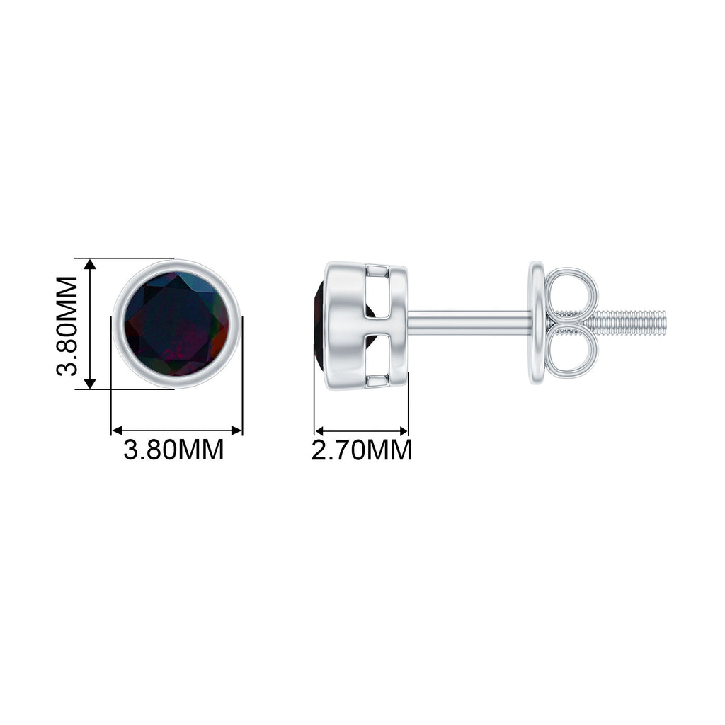 0.9 Carat Dainty Black Opal Solitaire Stud Earrings in Bezel Setting