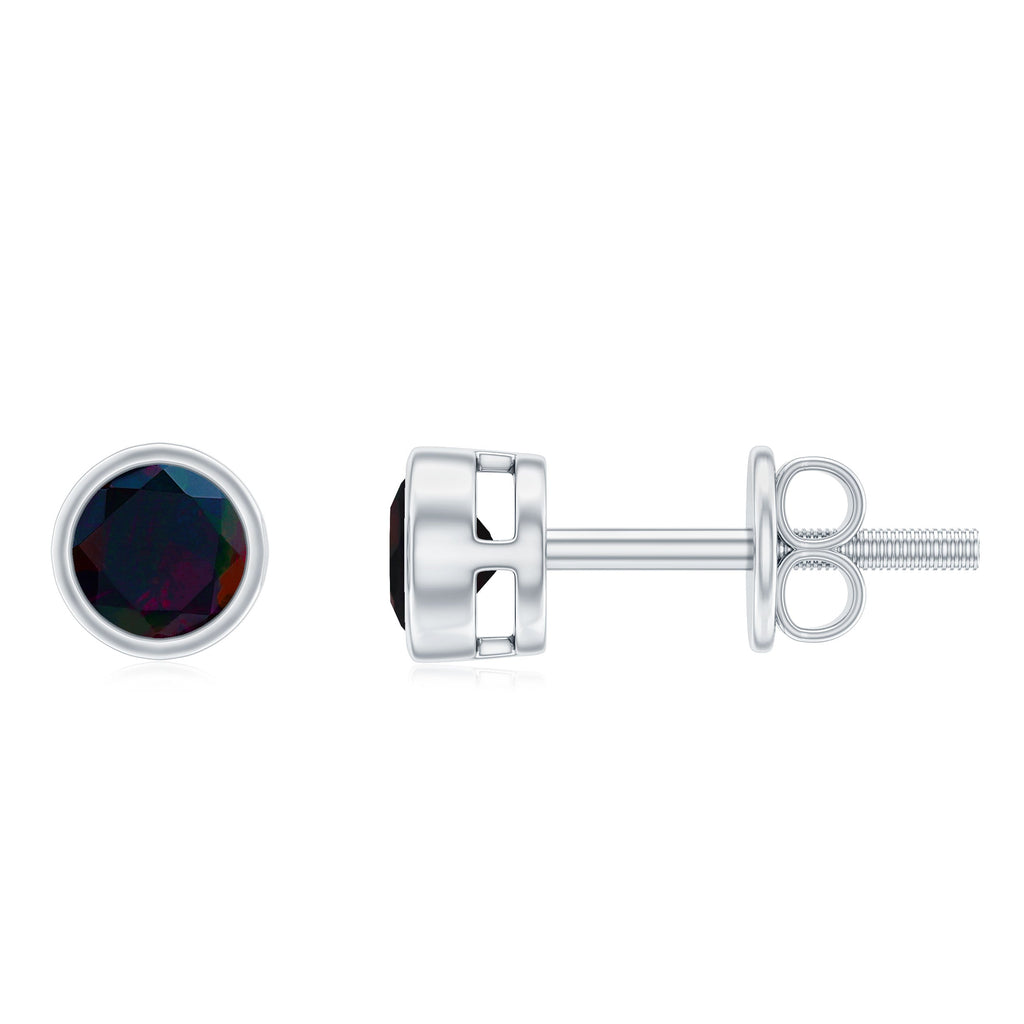 0.9 Carat Dainty Black Opal Solitaire Stud Earrings in Bezel Setting