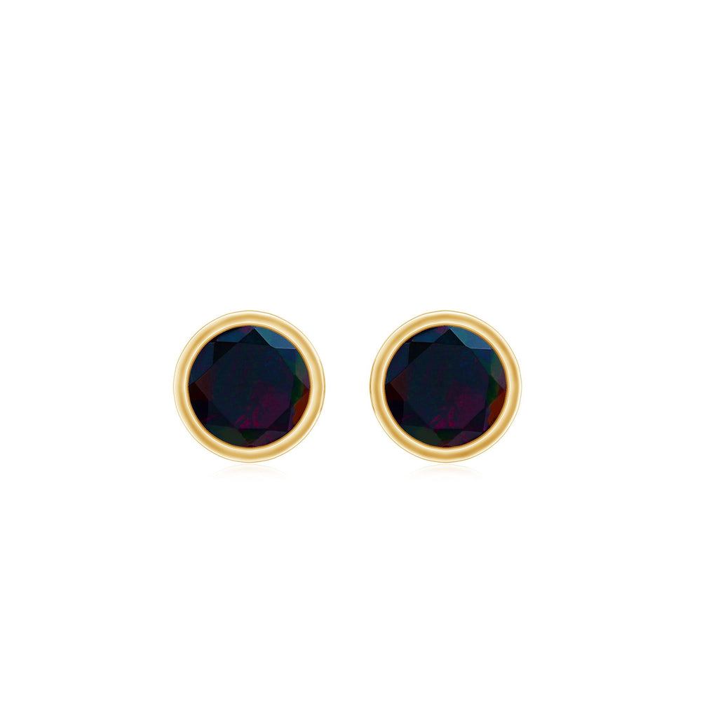 0.9 Carat Dainty Black Opal Solitaire Stud Earrings in Bezel Setting