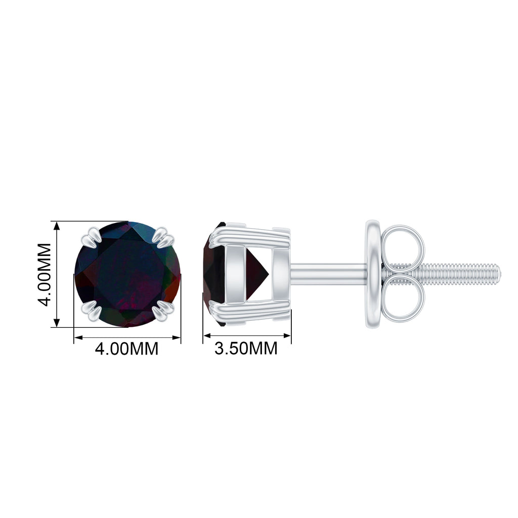 0.9 Carat Natural Black Opal Solitaire Stud Earrings with Screw Back
