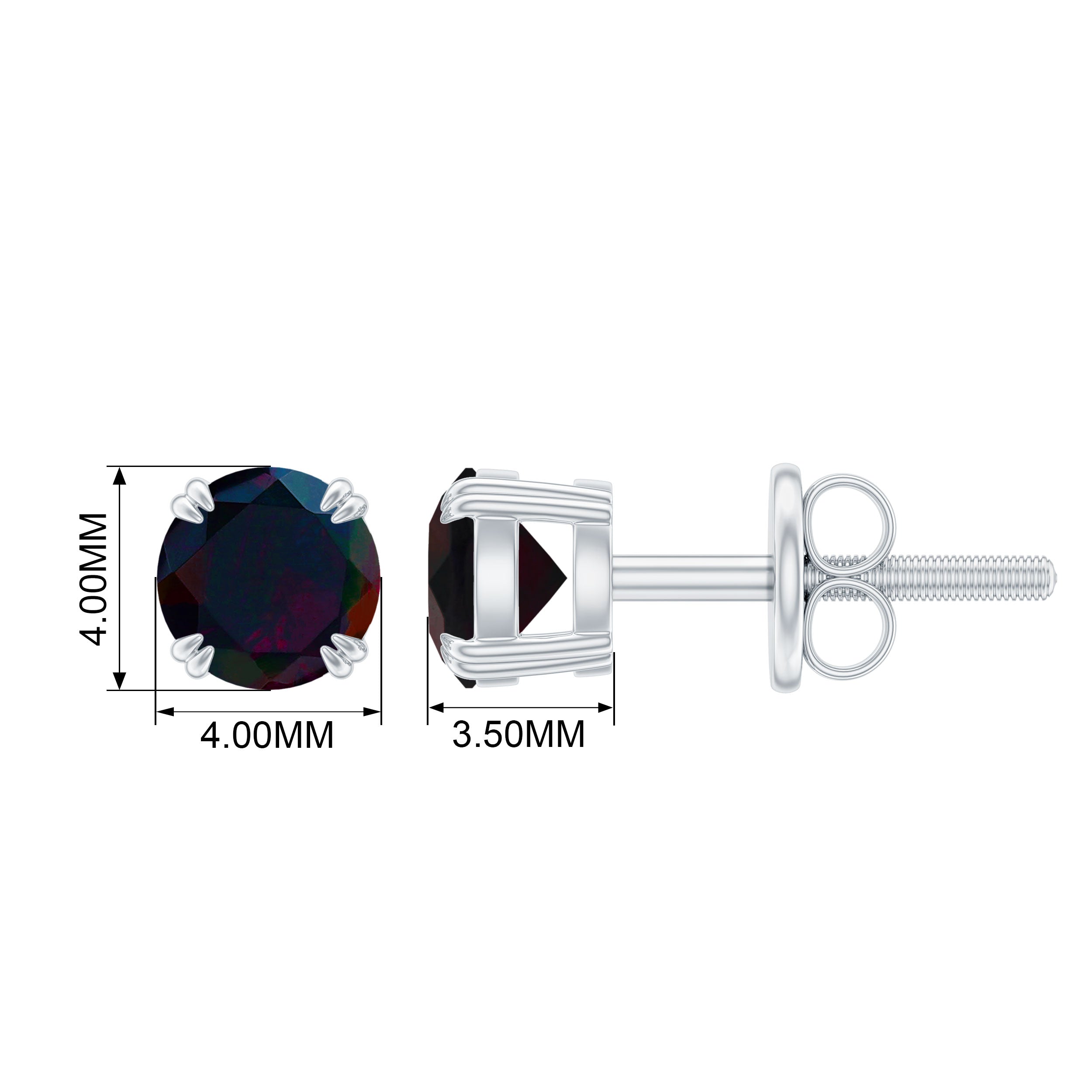 0.9 Carat Natural Black Opal Solitaire Stud Earrings with Screw Back
