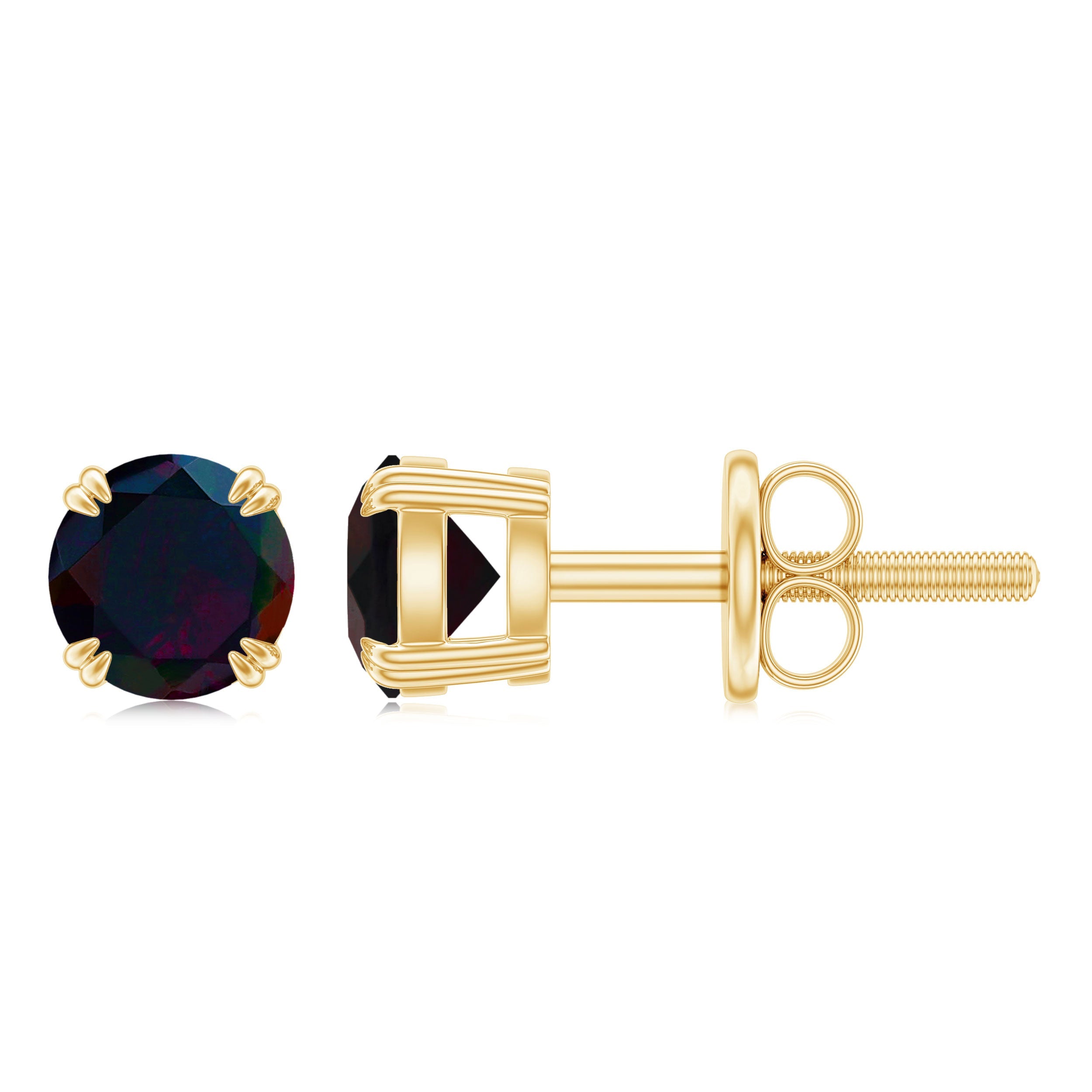 0.9 Carat Natural Black Opal Solitaire Stud Earrings with Screw Back