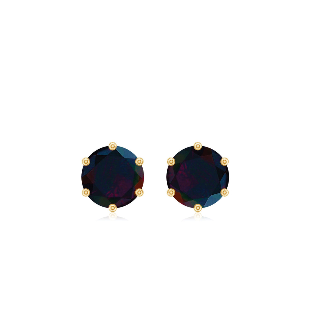 0.9 Carat Round Shape Black Opal Solitaire Stud Earrings