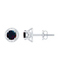 0.9 Carat Round Shape Black Opal Solitaire Floral Stud Earrings