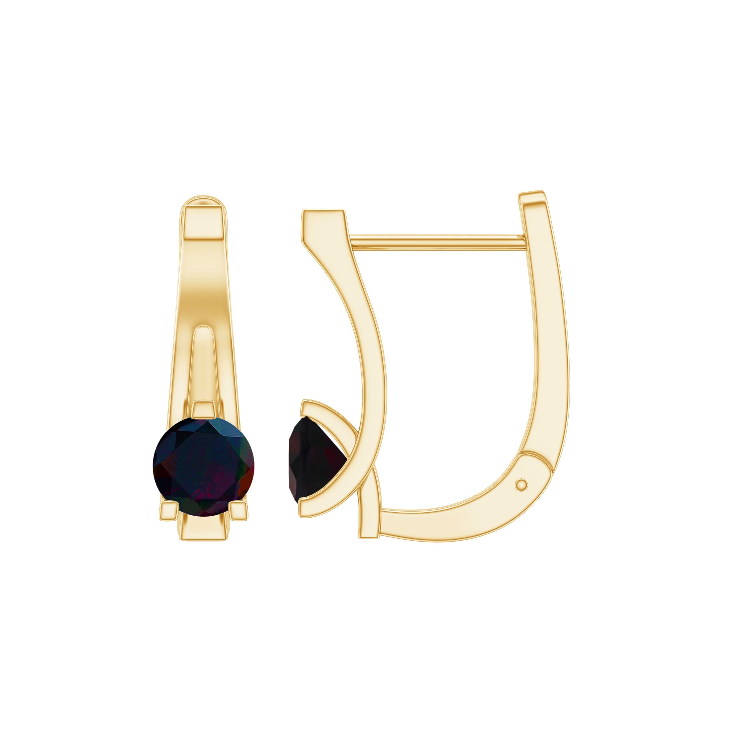 0.9 Carat Round Cut Black Opal J Hoop Earrings for Women