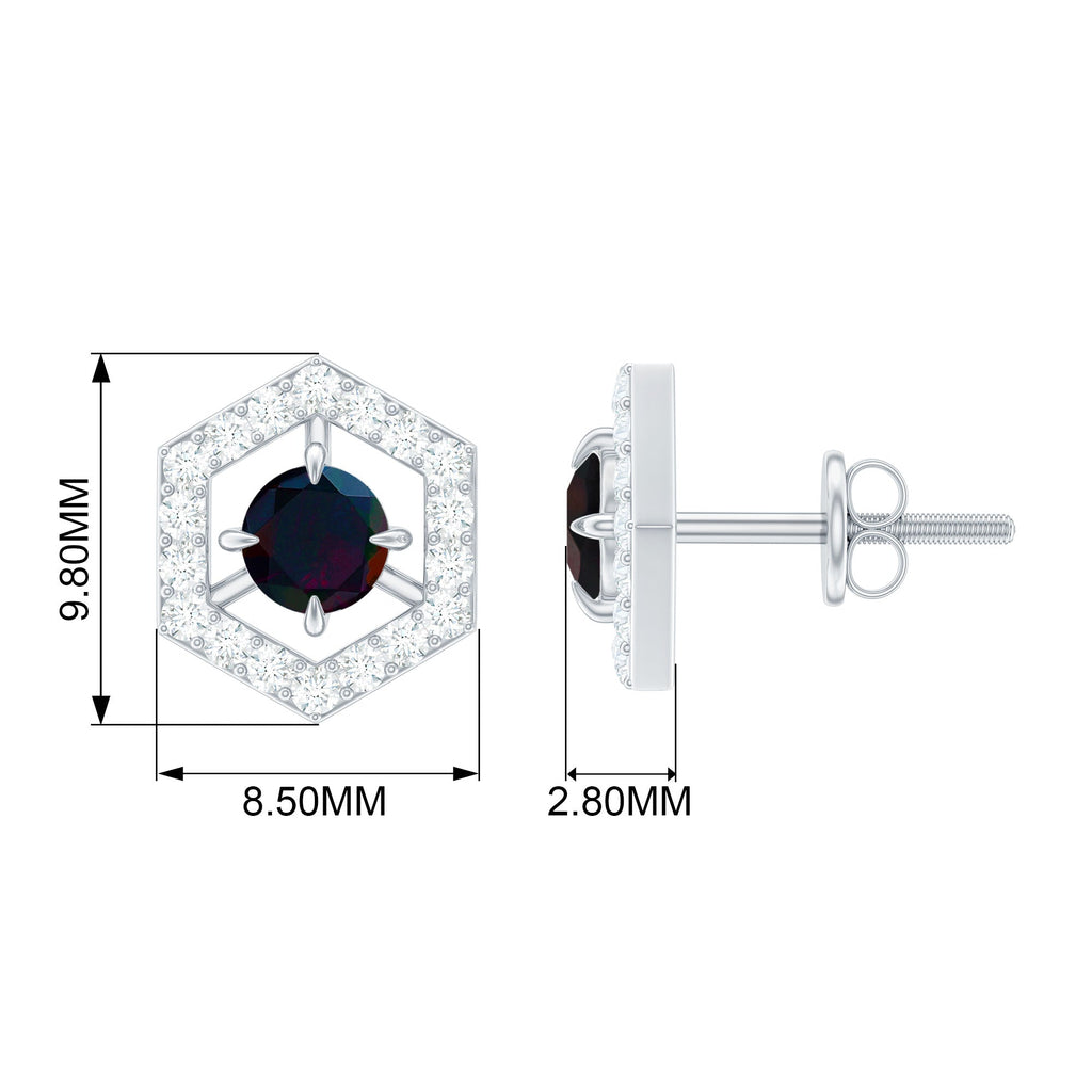 0.9 Carat Black Opal and Diamond Geometric Stud Earrings