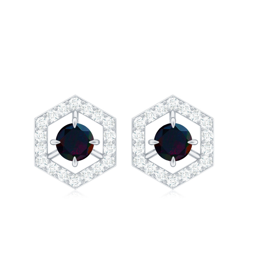 0.9 Carat Black Opal and Diamond Geometric Stud Earrings