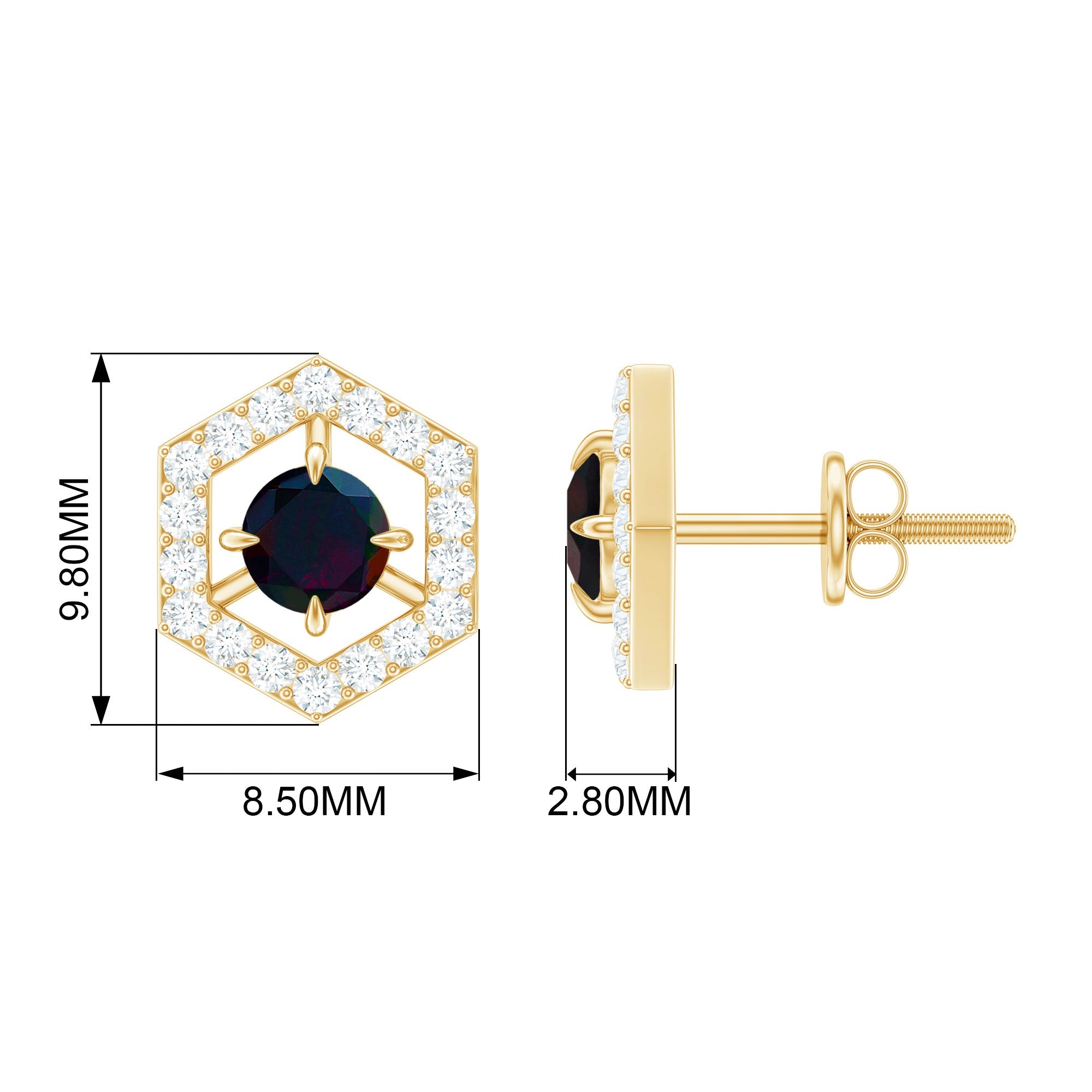 0.9 Carat Black Opal and Diamond Geometric Stud Earrings
