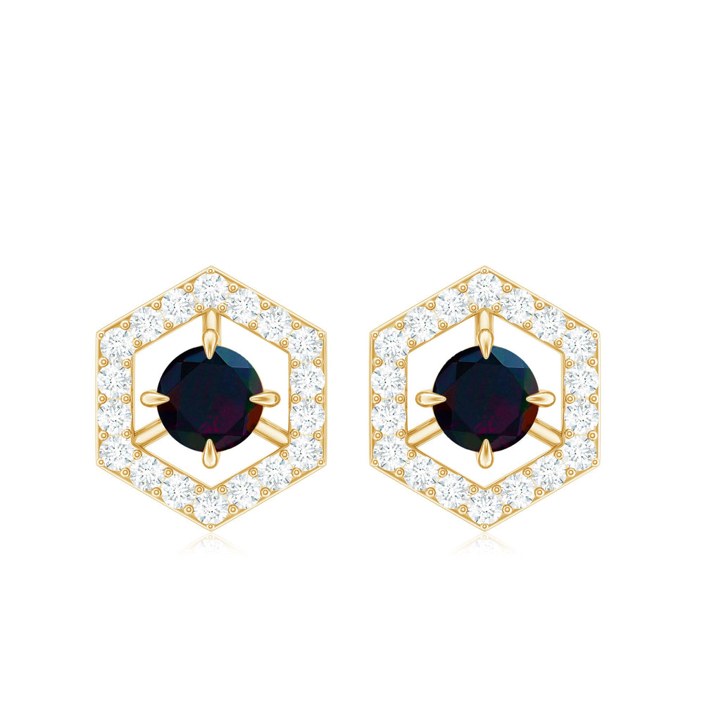 0.9 Carat Black Opal and Diamond Geometric Stud Earrings