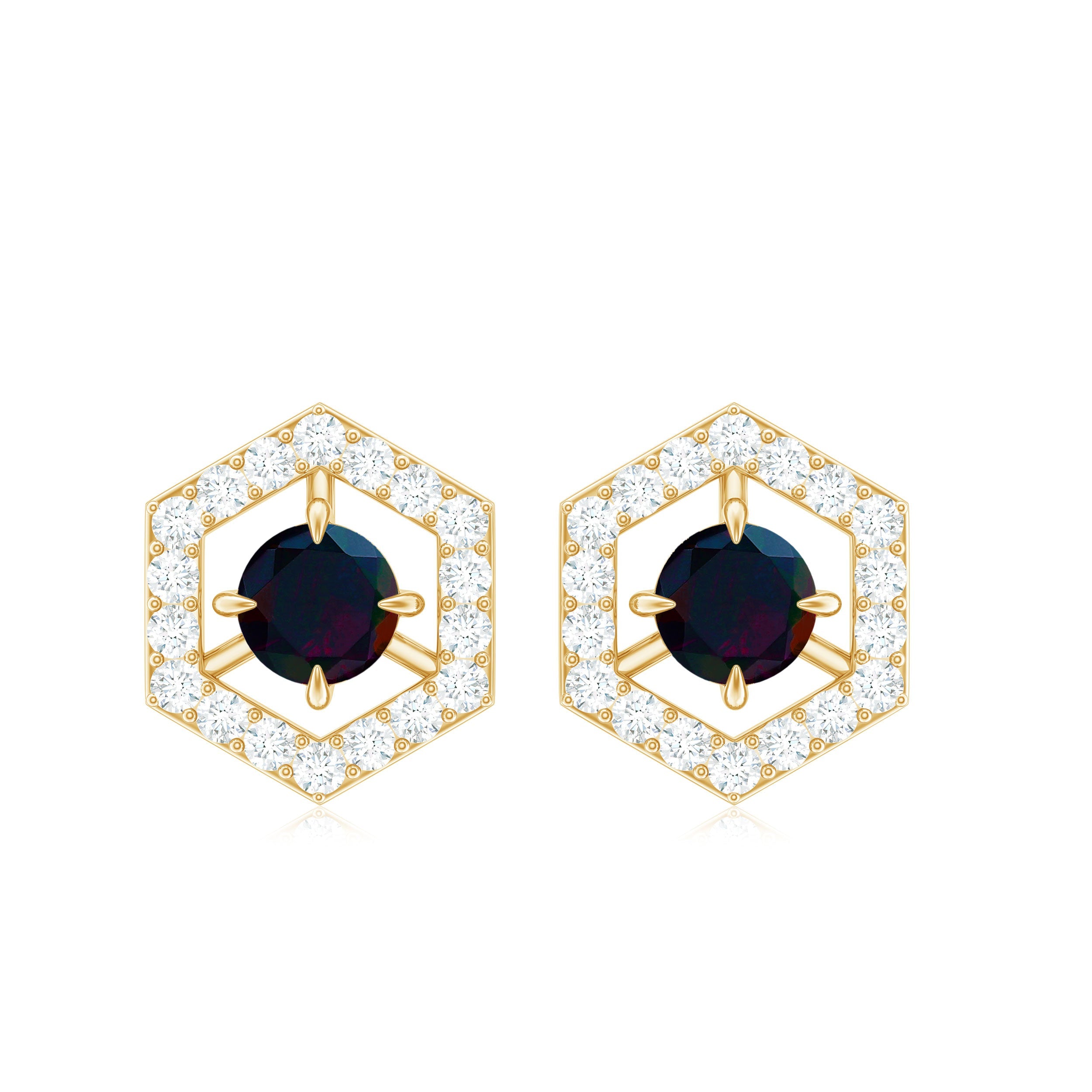 0.9 Carat Black Opal and Diamond Geometric Stud Earrings