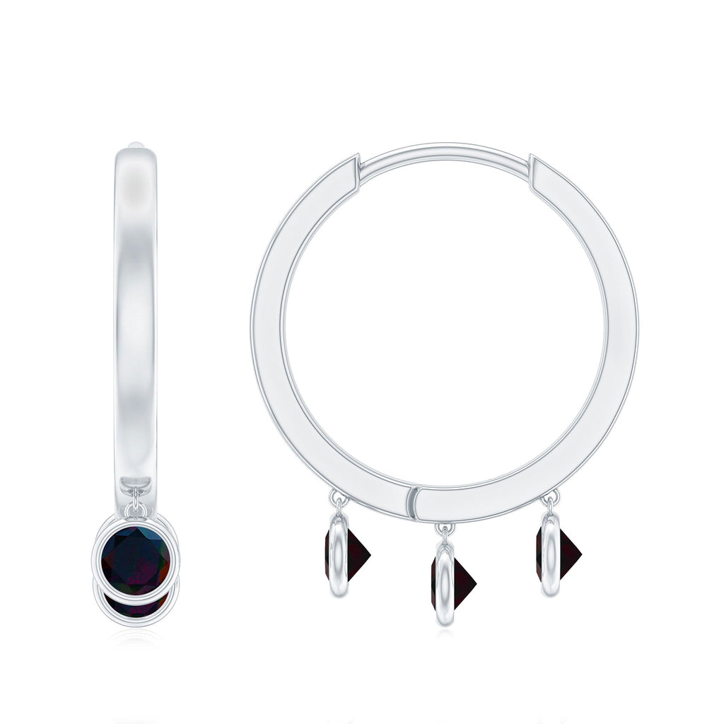 Three Stone Genuine Black Opal Hoop Drop Earrings with Certificate
