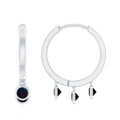 Three Stone Genuine Black Opal Hoop Drop Earrings with Certificate