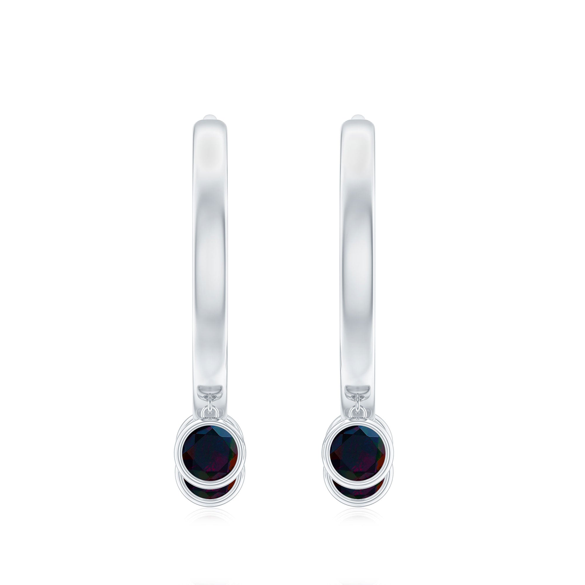 Three Stone Genuine Black Opal Hoop Drop Earrings with Certificate