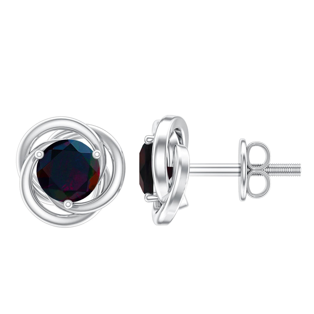 Natural Black Opal Solitaire Swirl Stud Earrings
