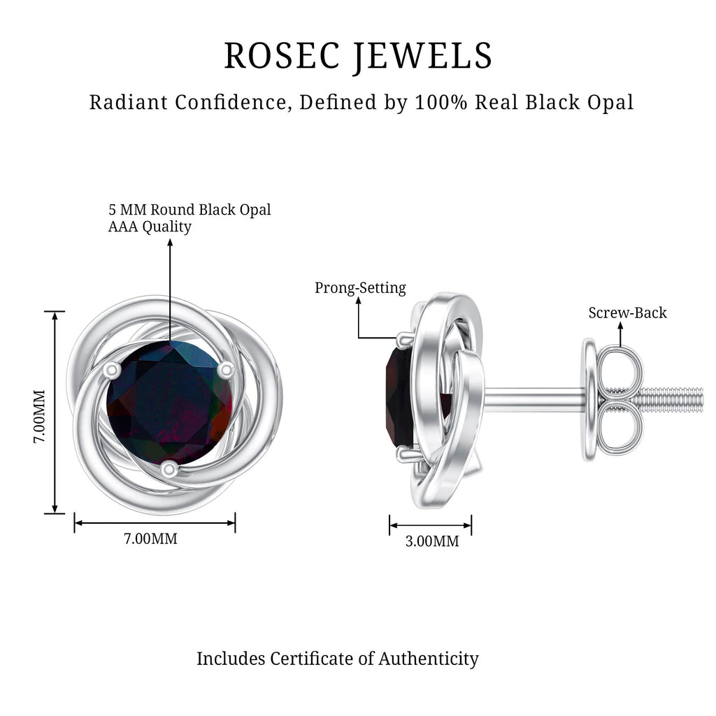 Natural Black Opal Solitaire Swirl Stud Earrings