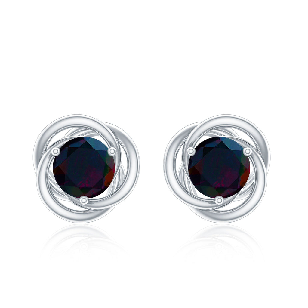 Natural Black Opal Solitaire Swirl Stud Earrings