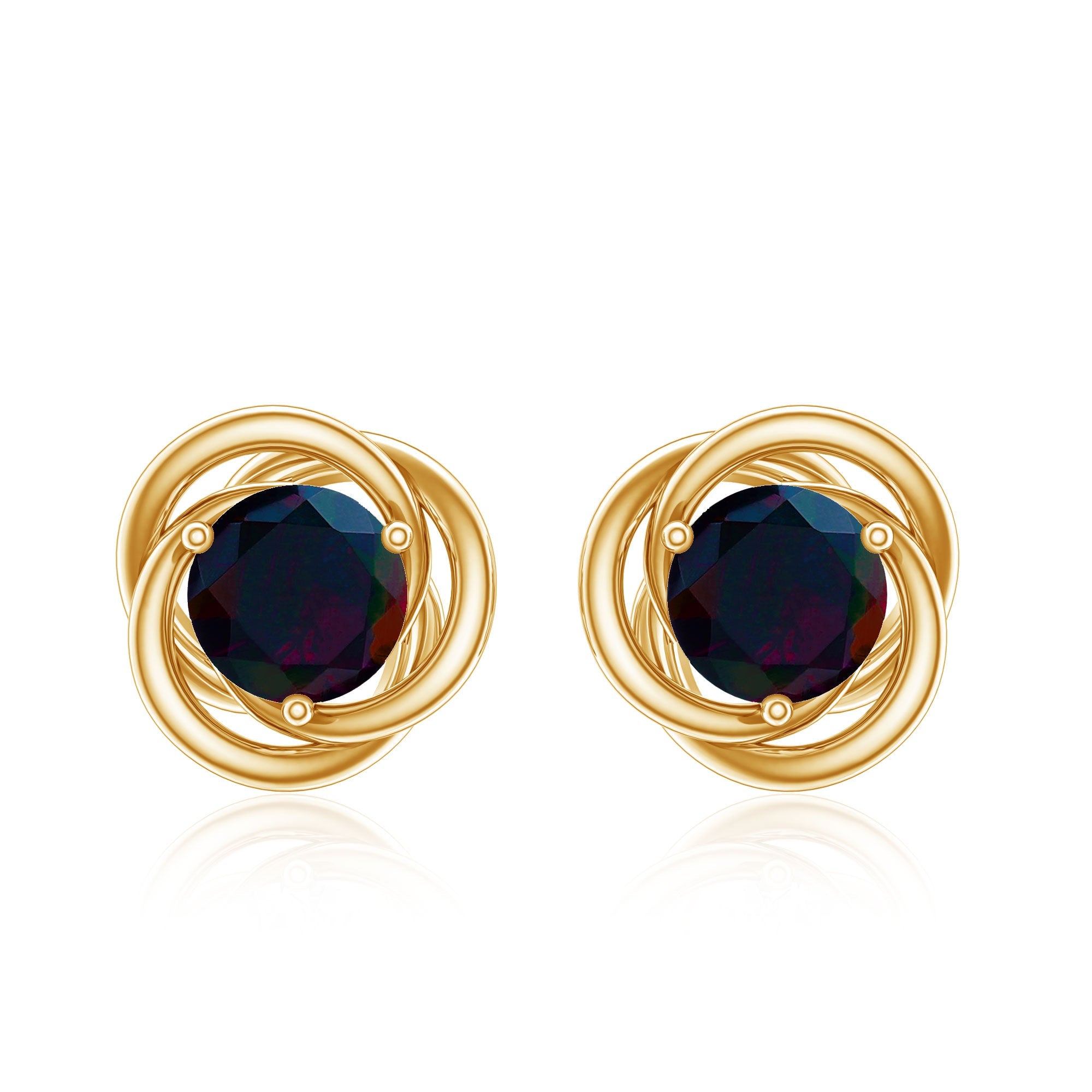 Natural Black Opal Solitaire Swirl Stud Earrings