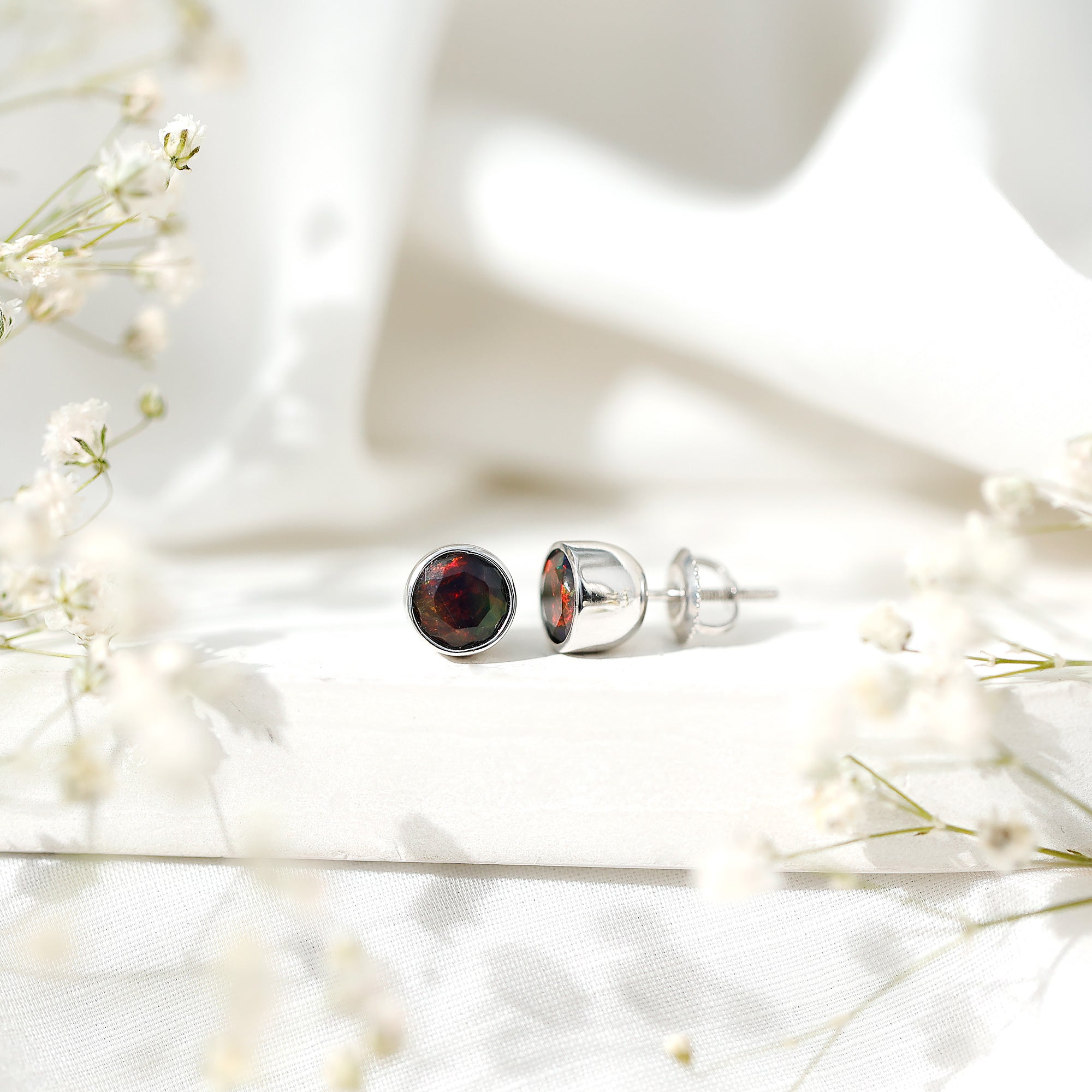 Bezel Set 1.6 Carat Black Opal Stud Earrings with Certificate