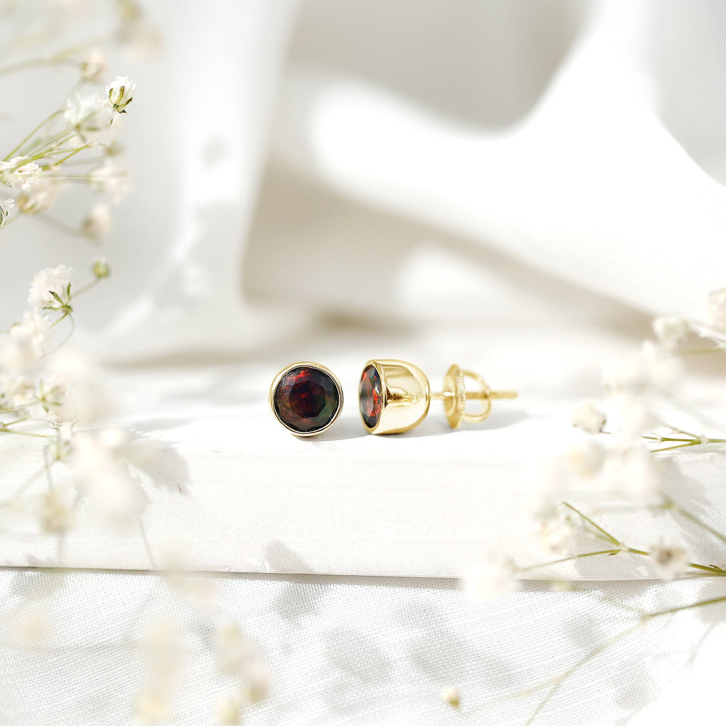 Bezel Set 1.6 Carat Black Opal Stud Earrings with Certificate