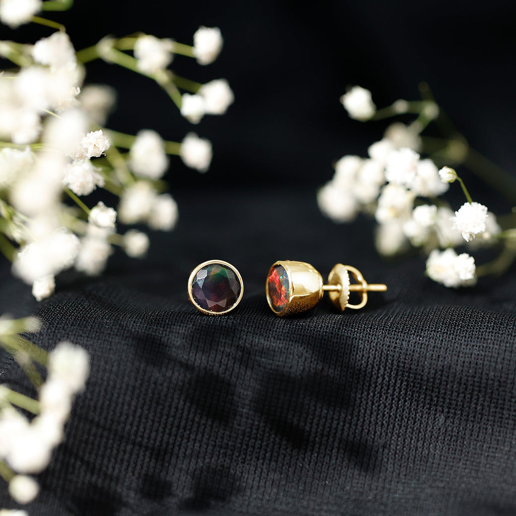 Bezel Set 1.6 Carat Black Opal Stud Earrings with Certificate