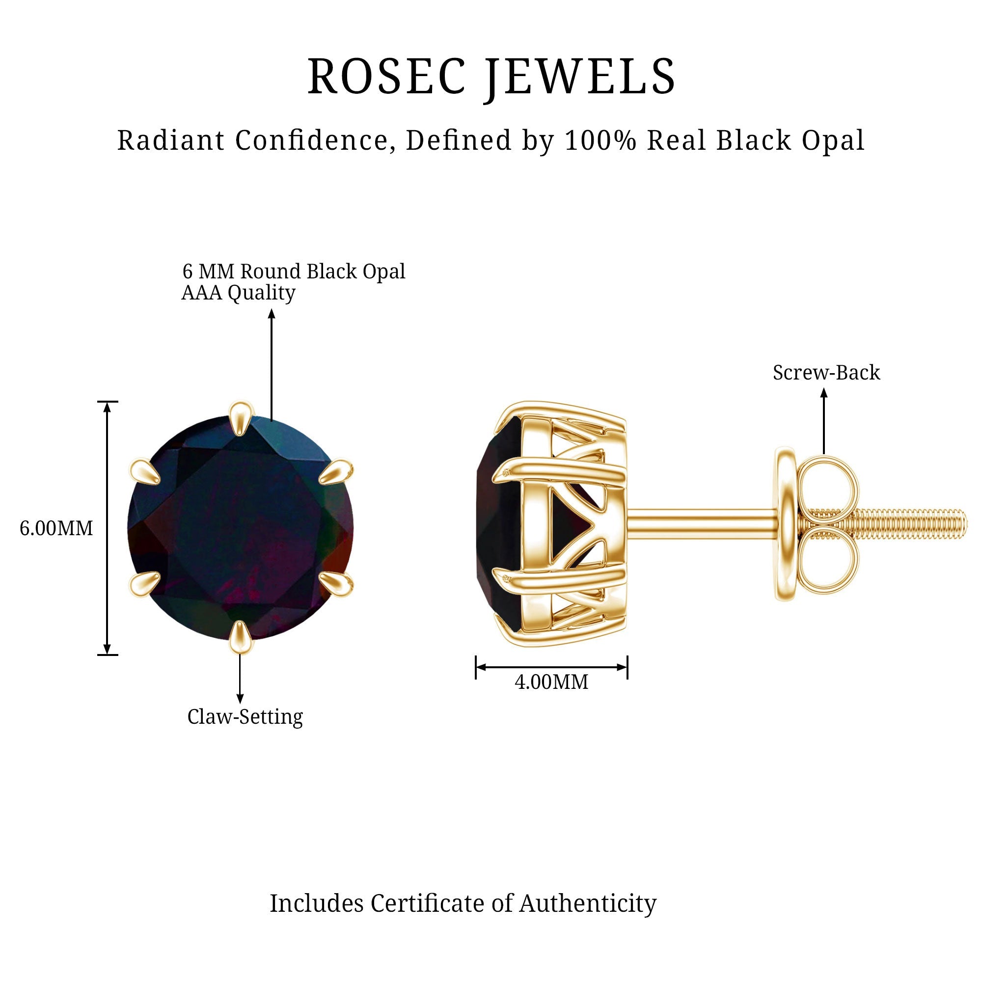1.6 Carat Claw Set Black Opal Solitaire Stud earrings