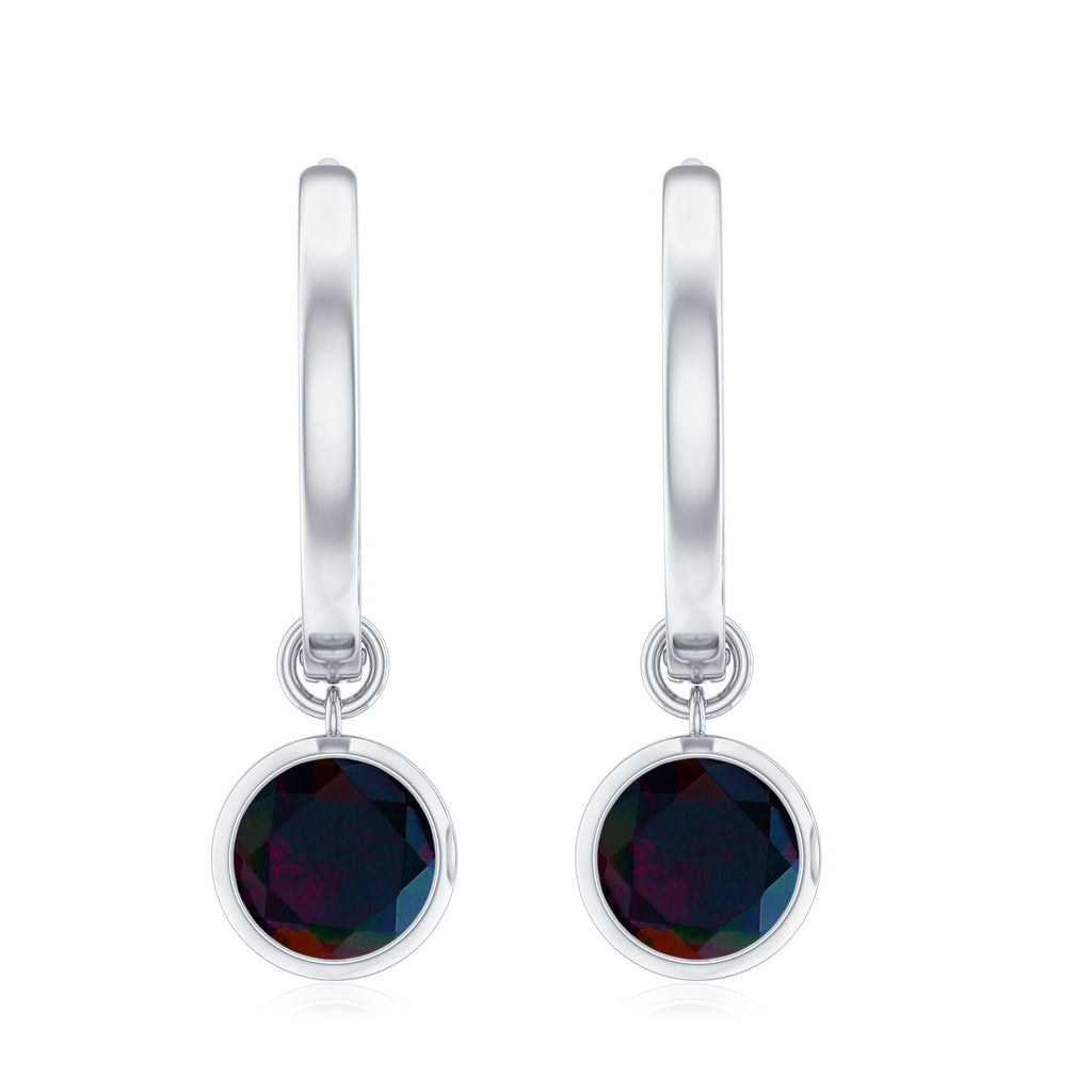 Natural Bezel Set Black Opal Dangle Hoop Earrings For Women