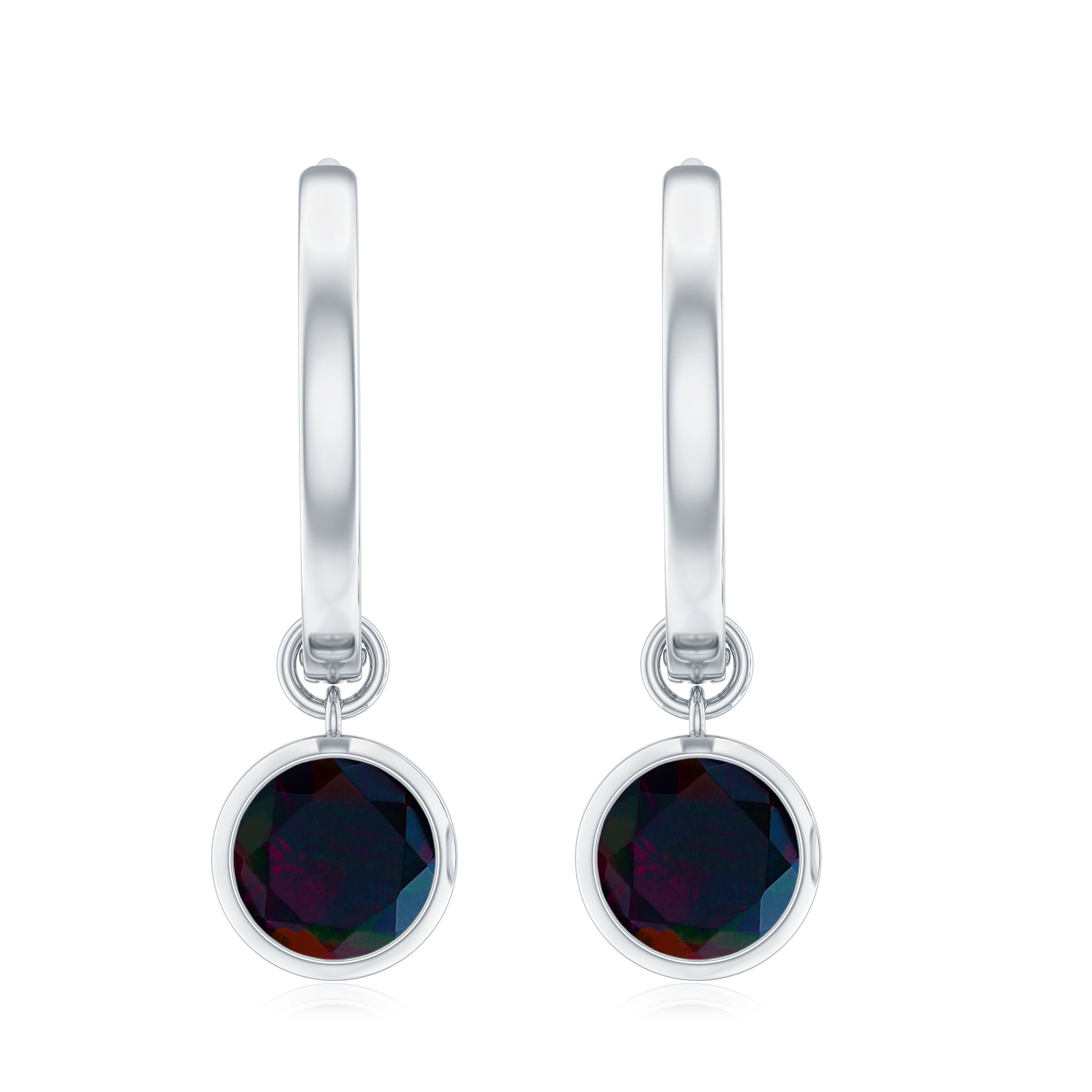 Natural Bezel Set Black Opal Dangle Hoop Earrings For Women