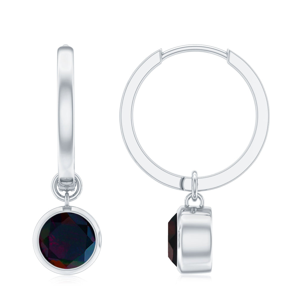 Natural Bezel Set Black Opal Dangle Hoop Earrings For Women