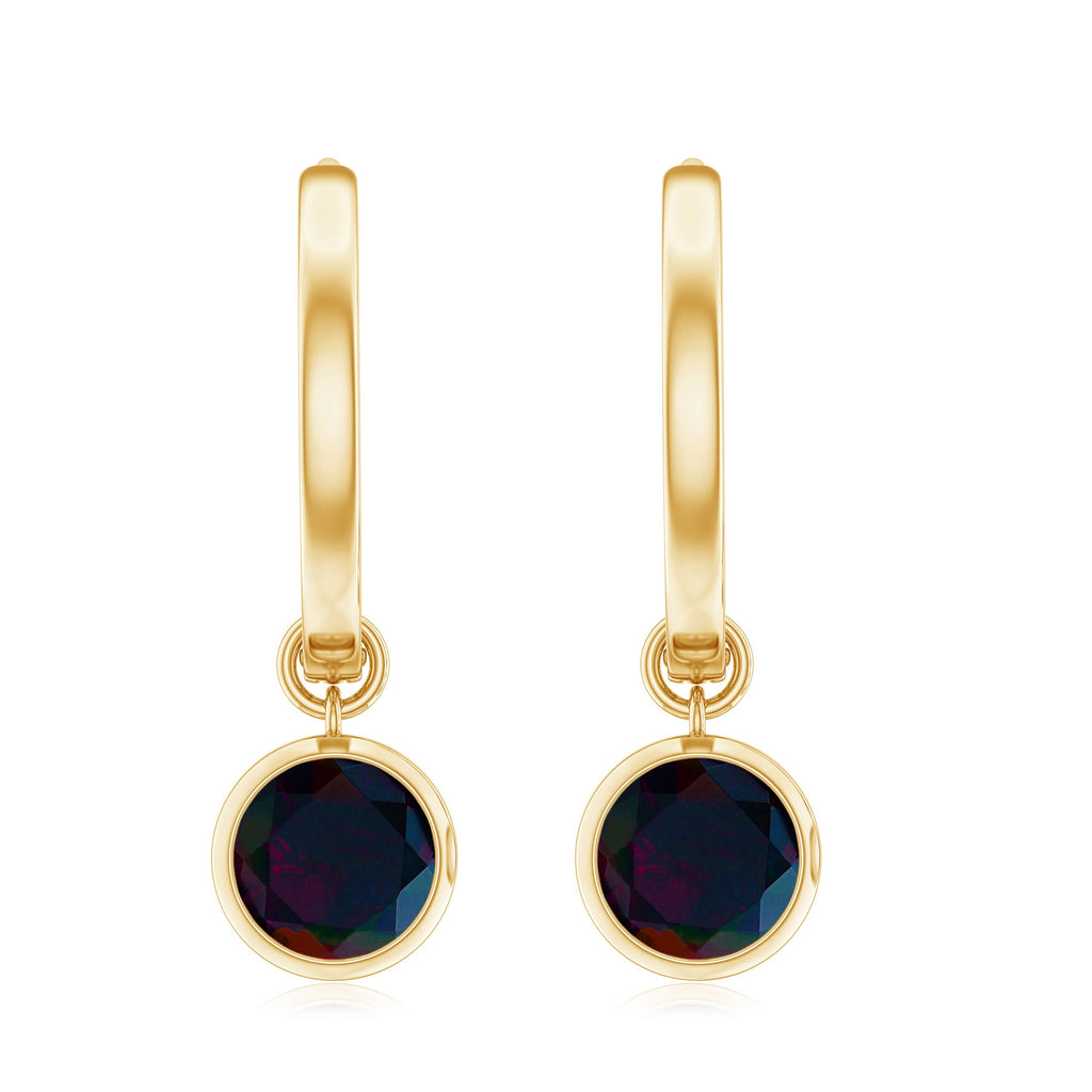 Natural Bezel Set Black Opal Dangle Hoop Earrings For Women