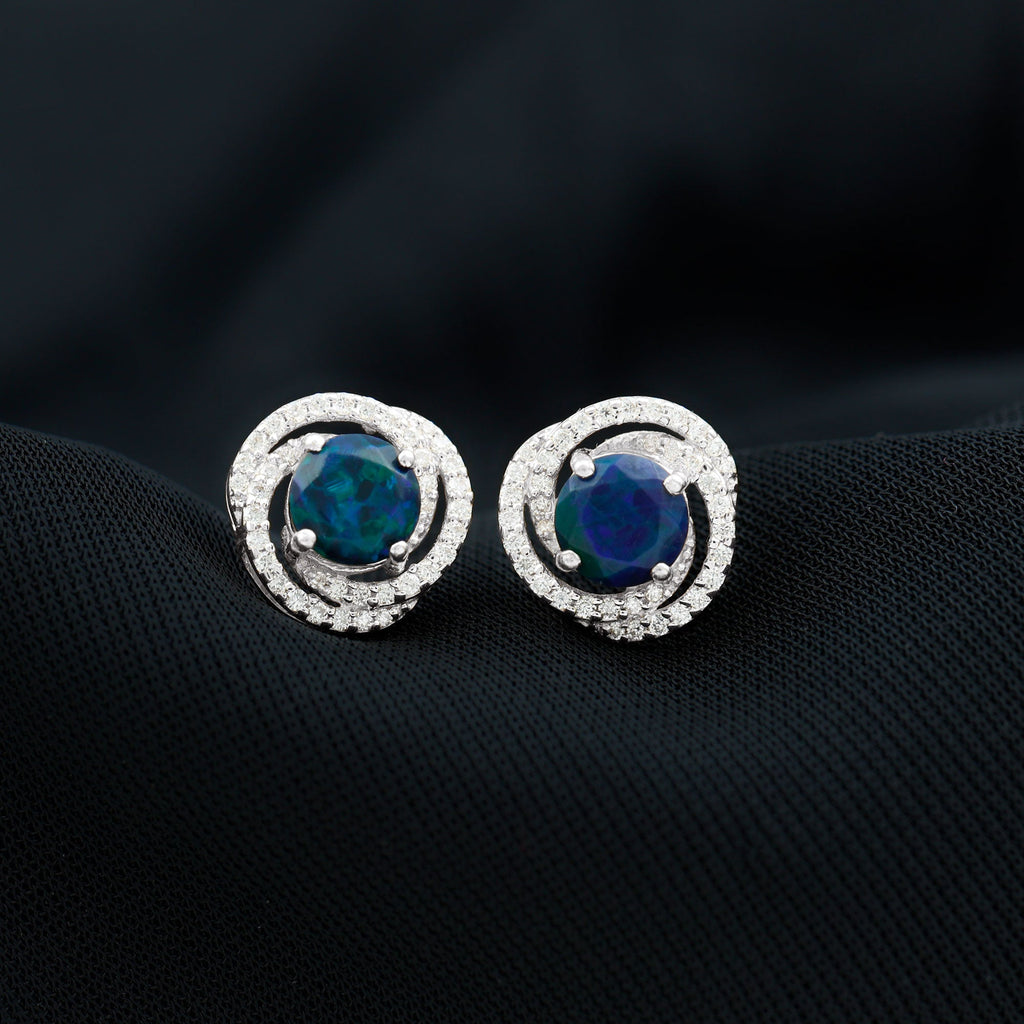 1.6 Carat Black Opal Swirl Stud Earrings with Certificate