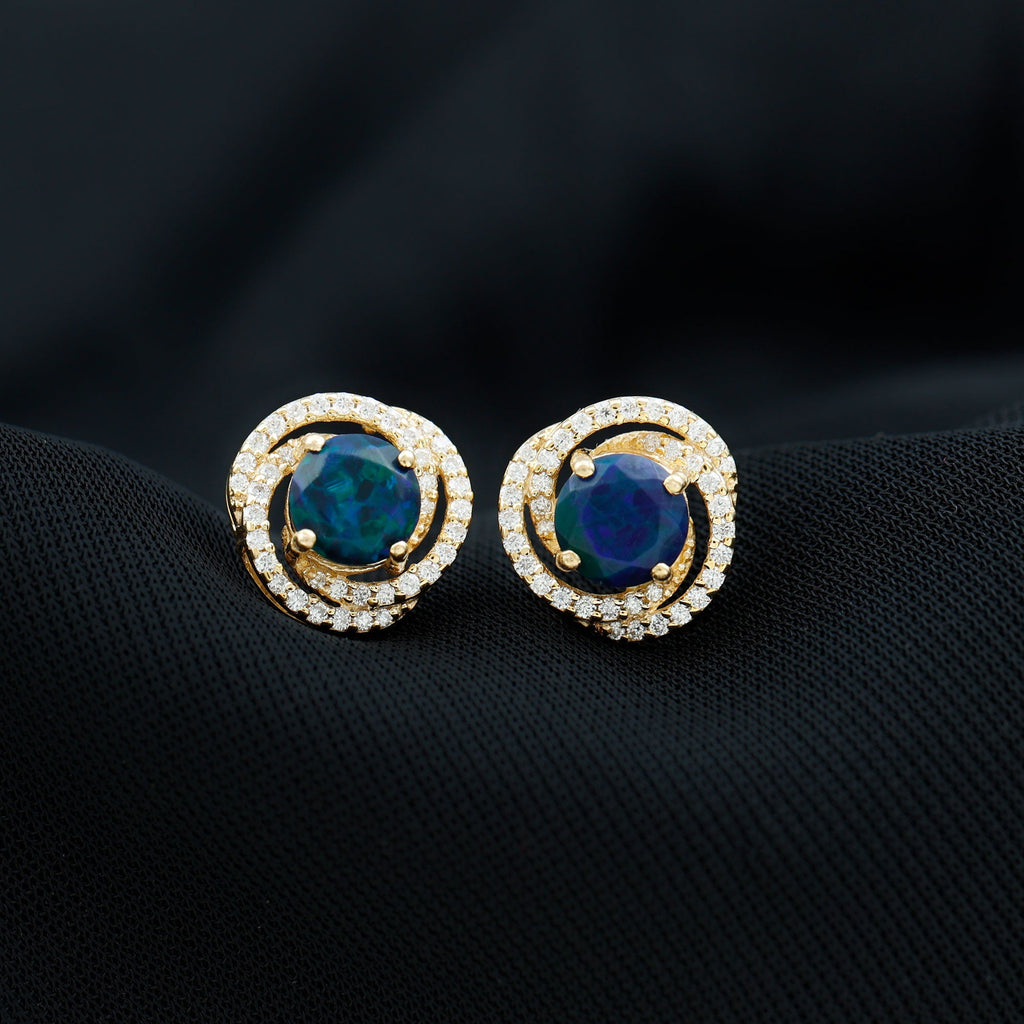 1.6 Carat Black Opal Swirl Stud Earrings with Certificate