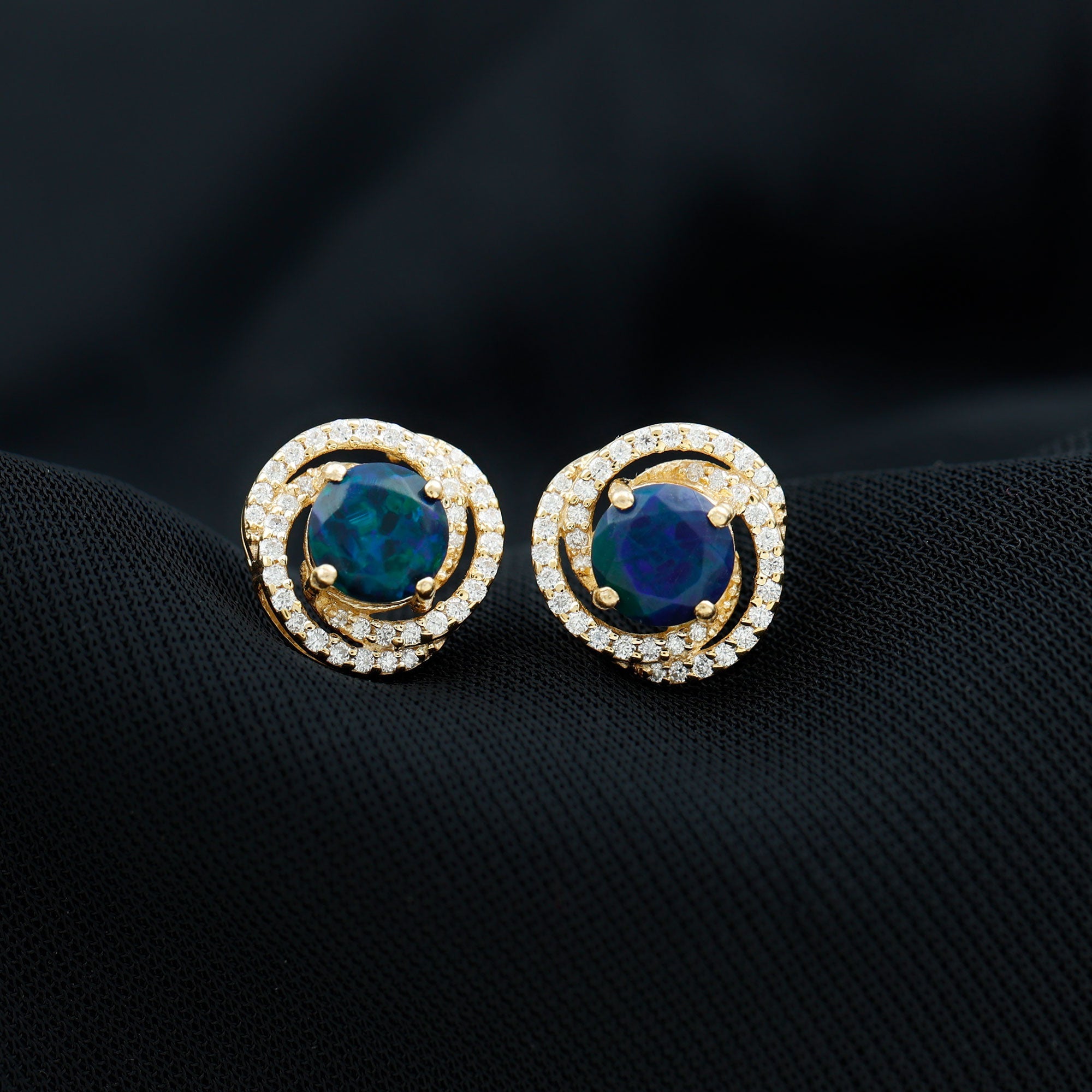 1.6 Carat Black Opal Swirl Stud Earrings with Certificate
