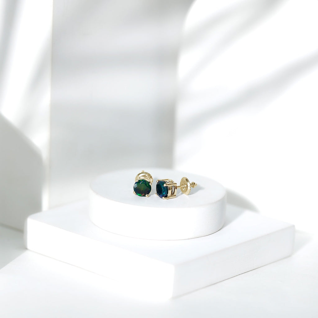 Genuine Black Opal Solitaire Stud Earrings with Screw Back