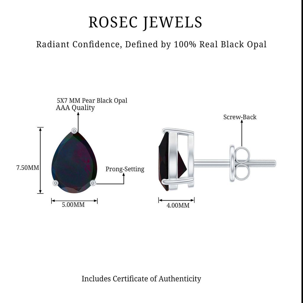 Genuine 1.4 Carat Pear Shaped Black Opal Stud Earrings
