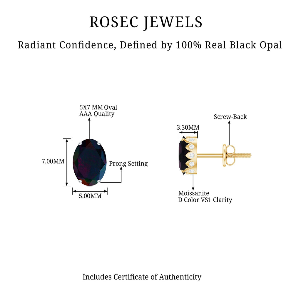 1.8 Carat Oval Black Opal Solitaire Stud Earrings with Diamond