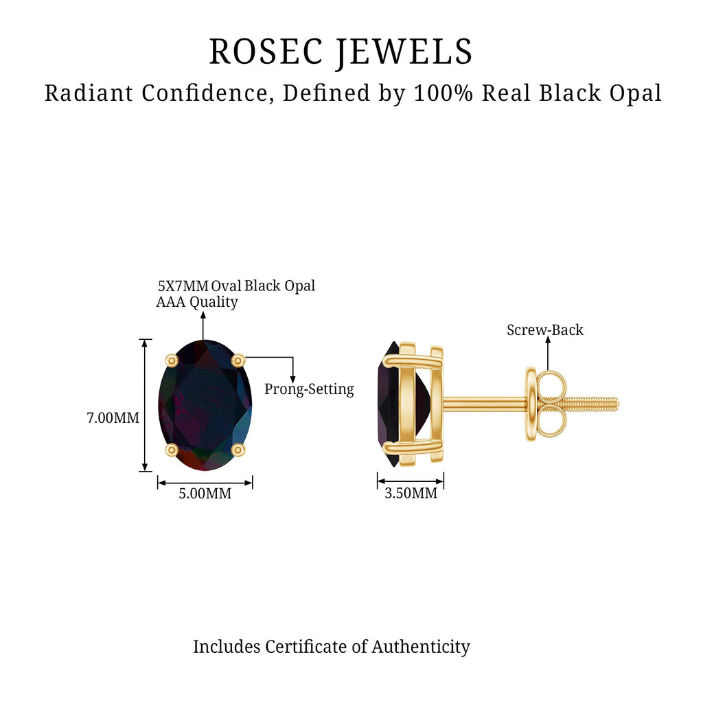 1.8 Carat Real Black Opal Solitaire Stud Earrings in 4 Prong Setting