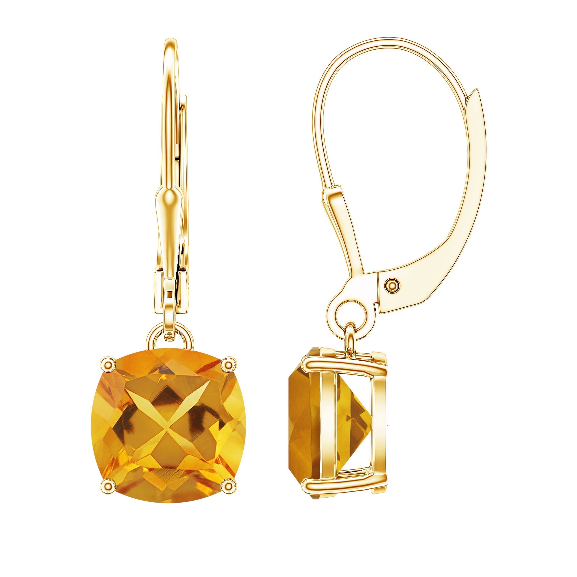4.4 Carat Cushion Cut Citrine Solitaire Drop Earrings