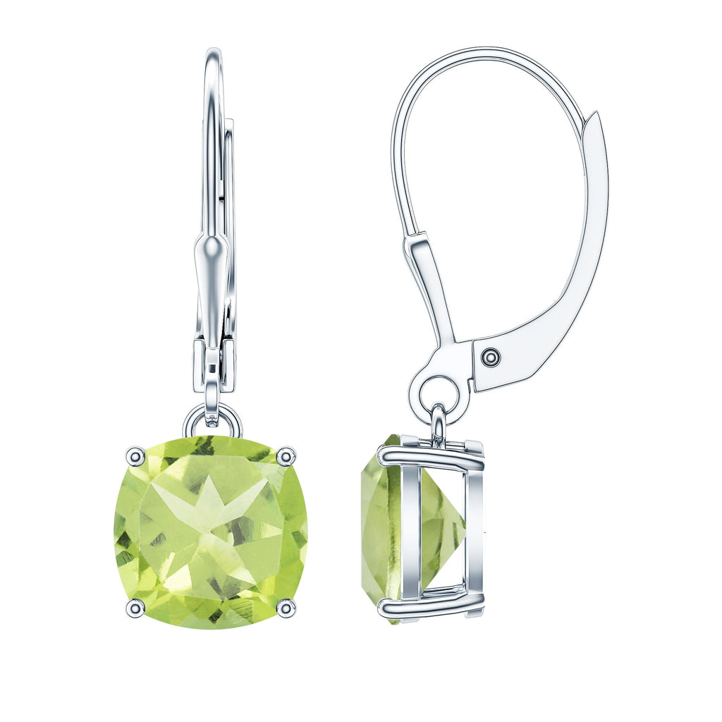 4.2 Carat Cushion Cut Peridot Solitaire Drop Earrings with Leverback