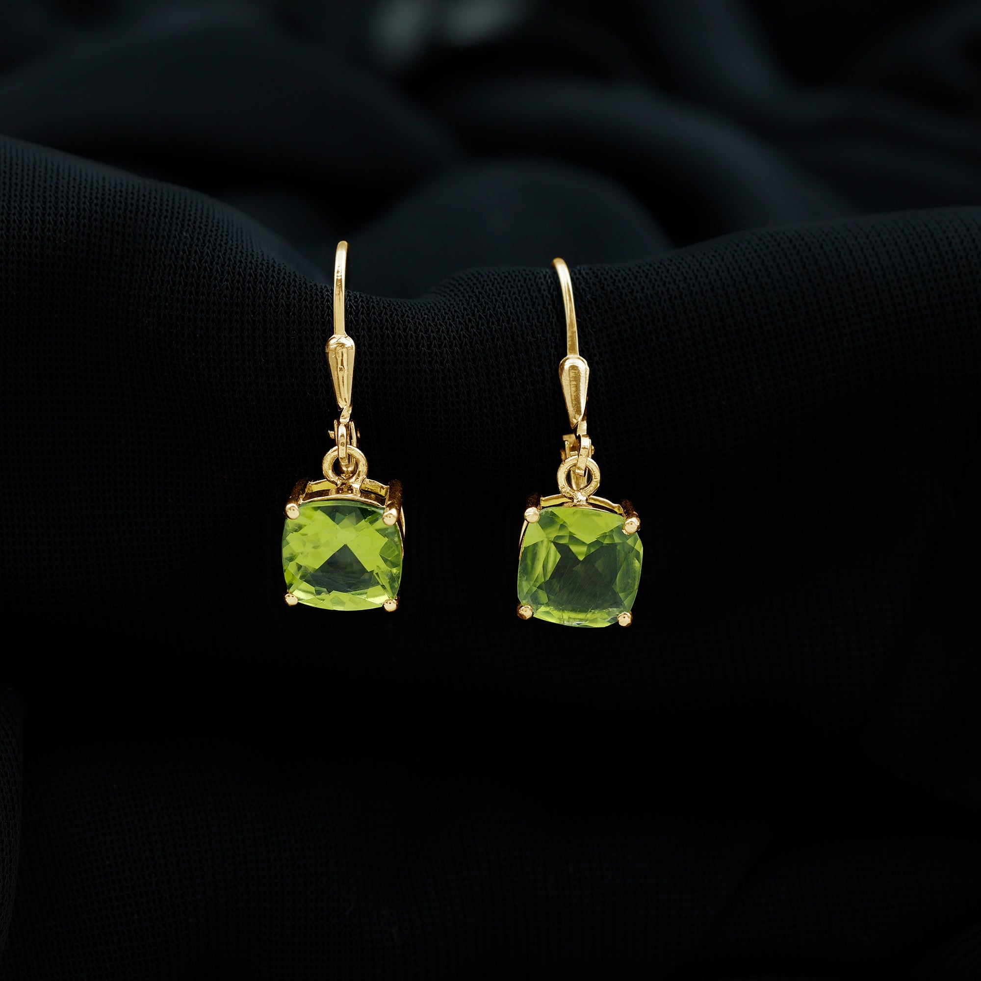 4.2 Carat Cushion Cut Peridot Solitaire Drop Earrings with Leverback