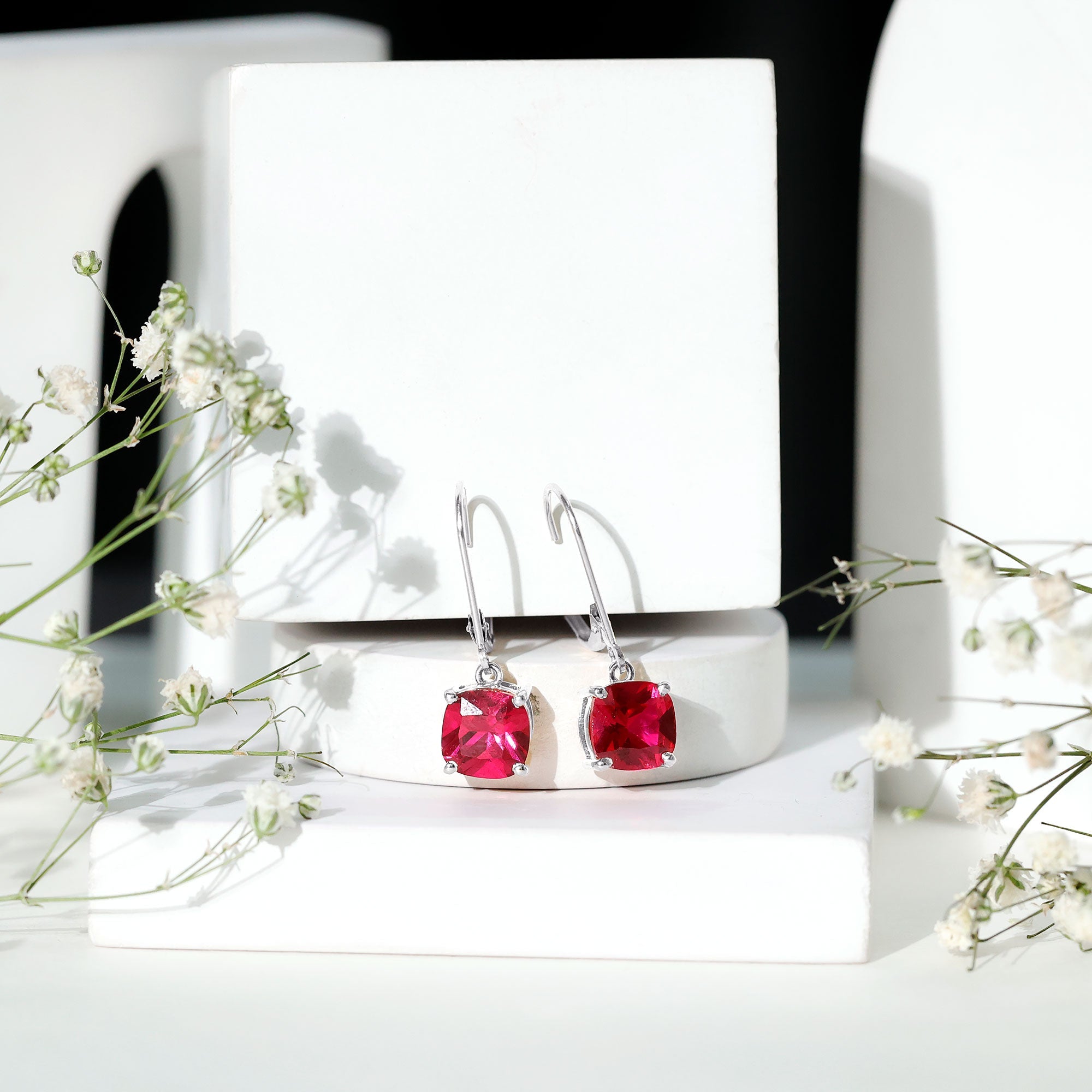Lab Created Ruby Drop Earrings For Women