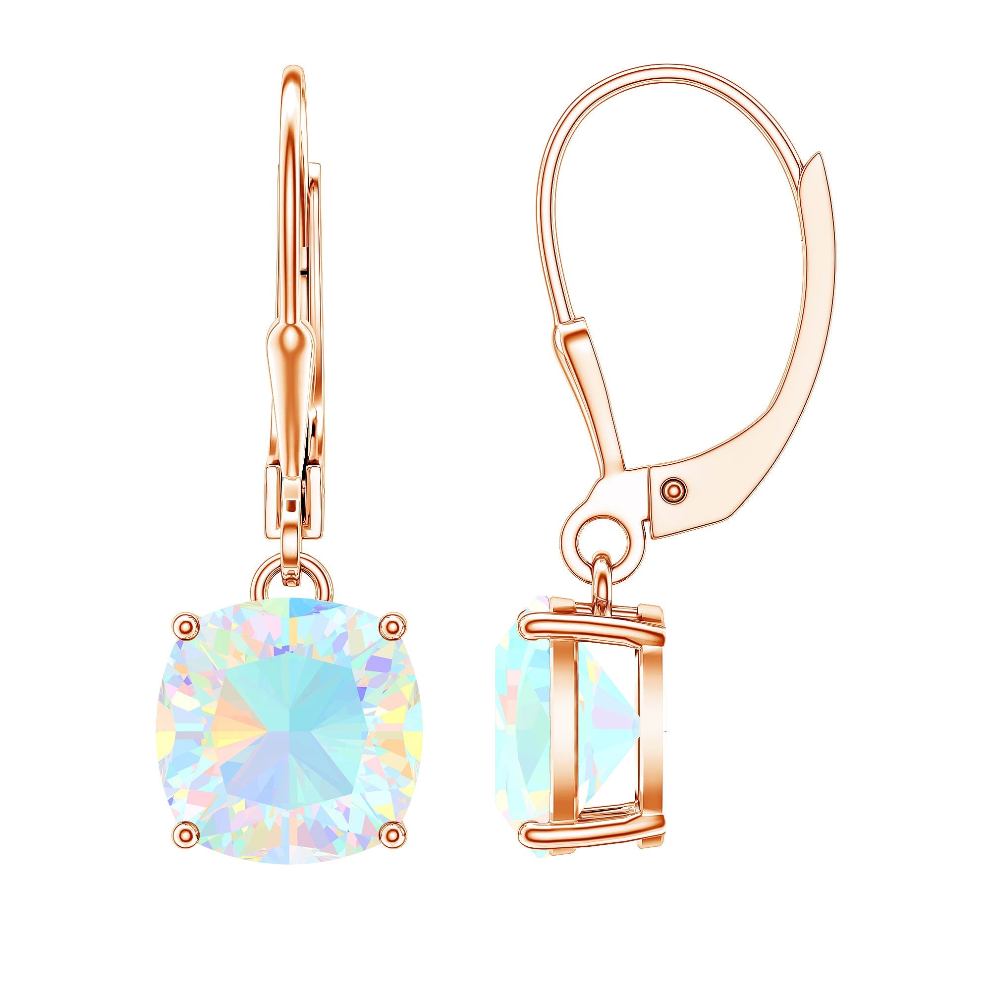 Cushion Cut Solitaire Ethiopian Opal Drop Earrings