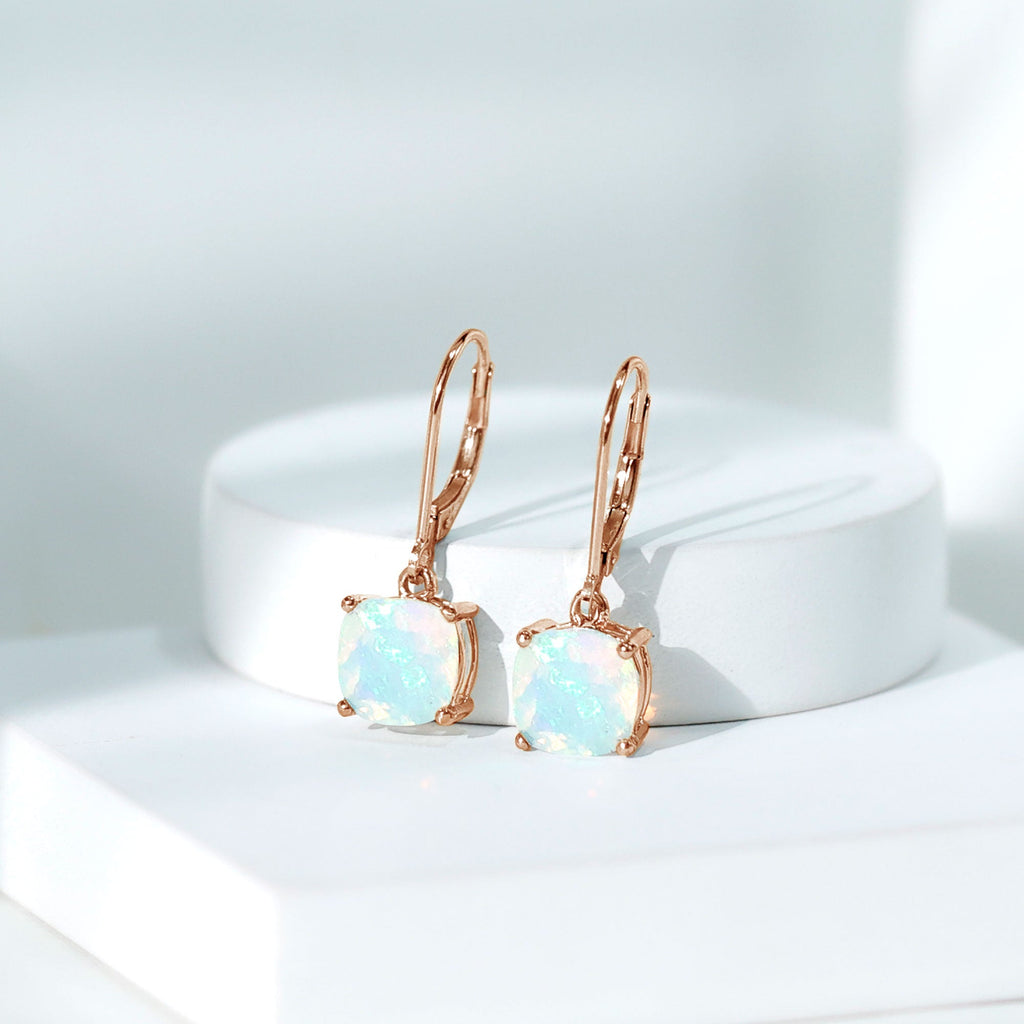 Cushion Cut Solitaire Ethiopian Opal Drop Earrings