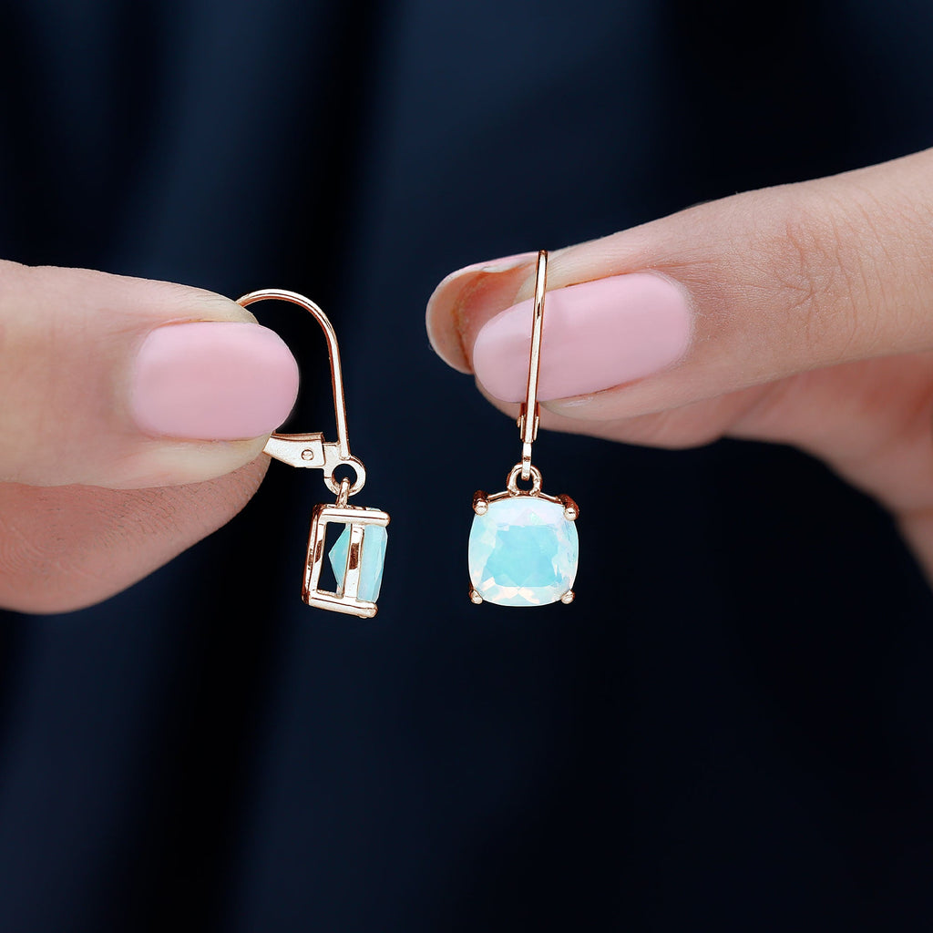 Cushion Cut Solitaire Ethiopian Opal Drop Earrings