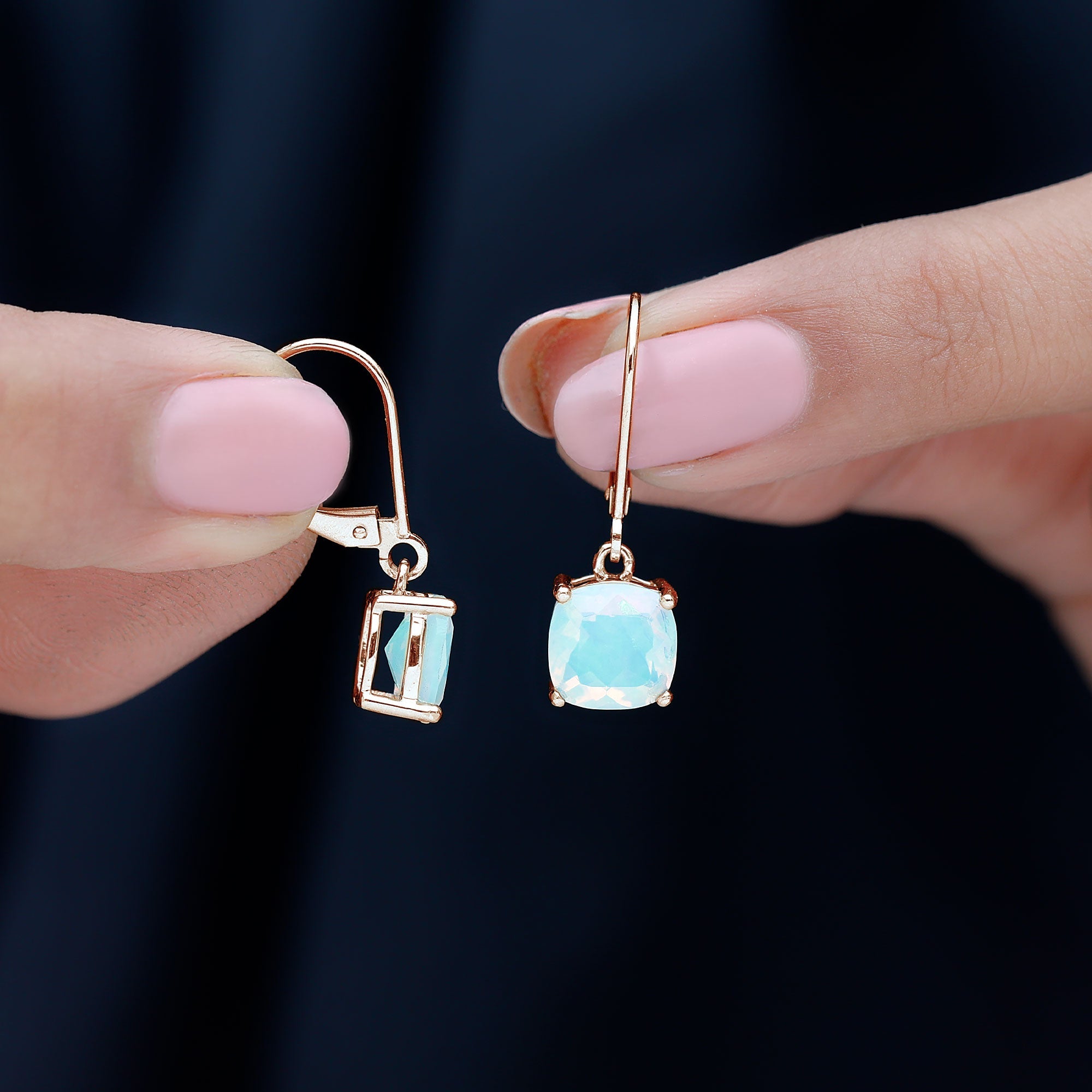 Cushion Cut Solitaire Ethiopian Opal Drop Earrings