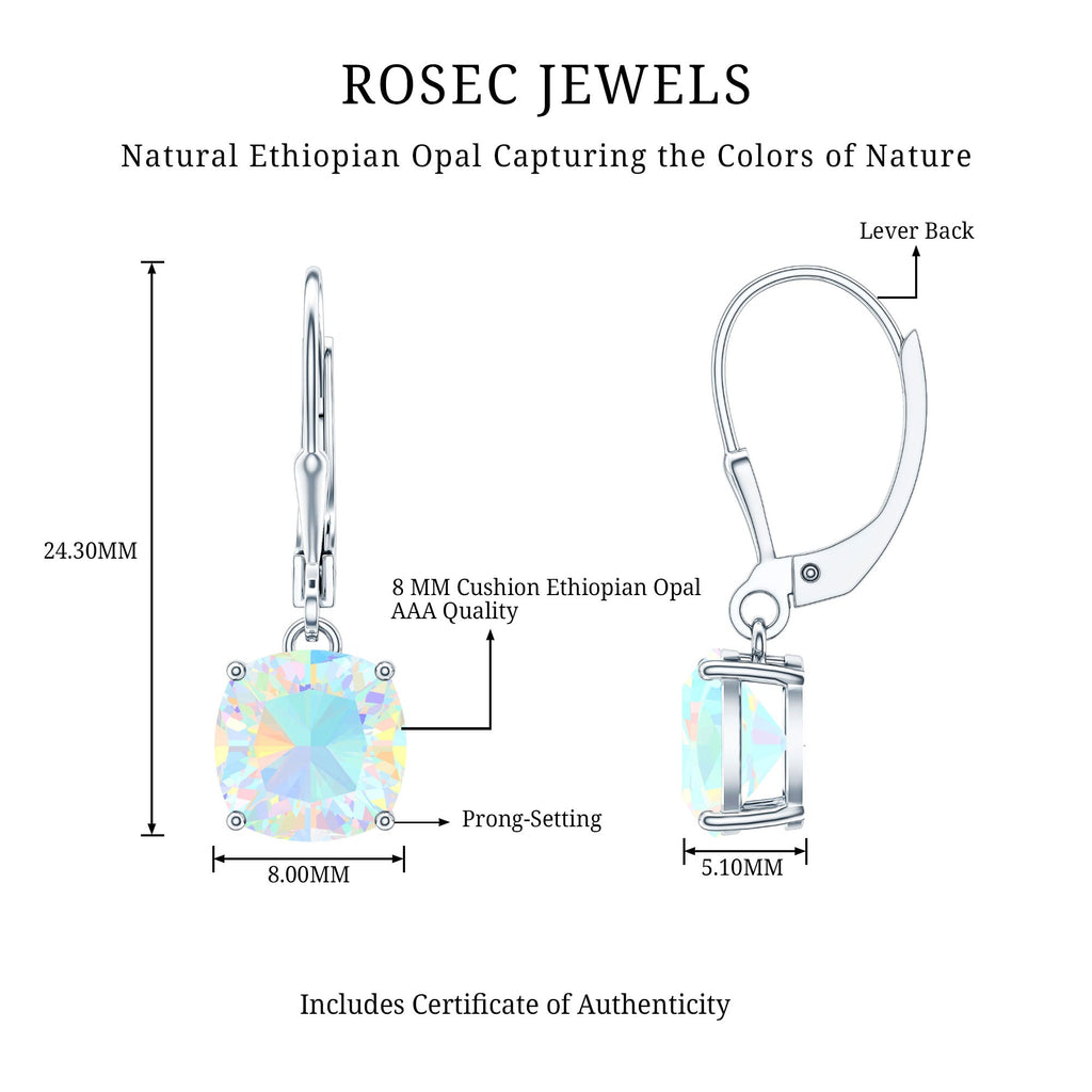 Cushion Cut Solitaire Ethiopian Opal Drop Earrings