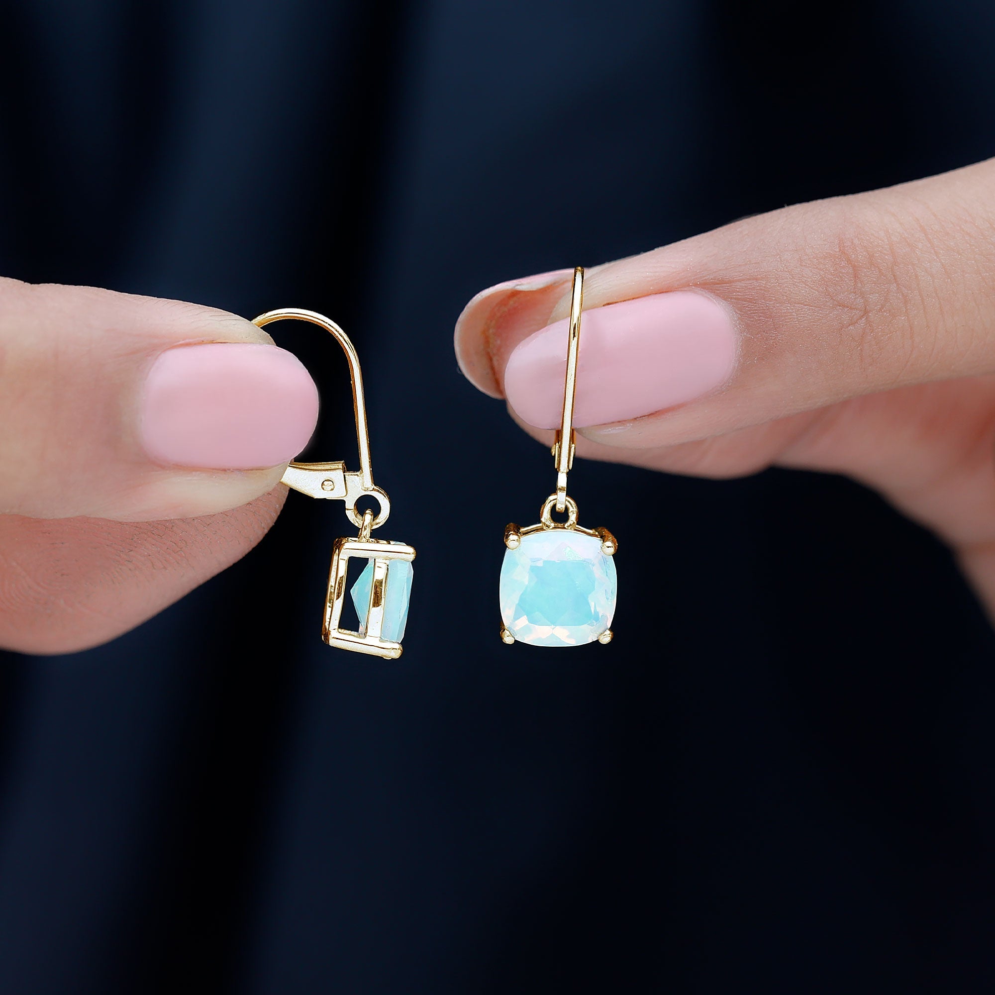 Cushion Cut Solitaire Ethiopian Opal Drop Earrings
